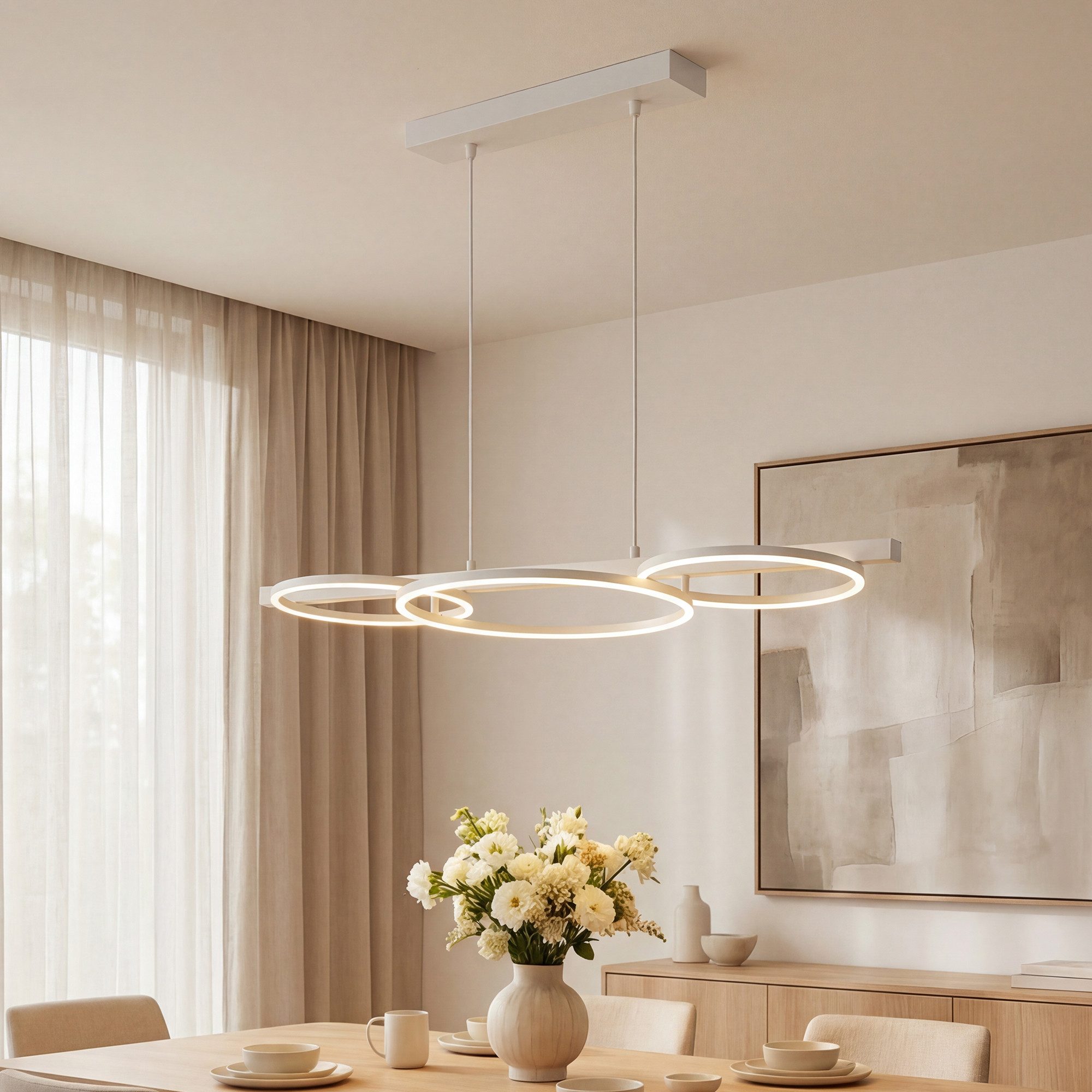 Liadomo LED Pendelleuchte Sintra, 3-flammig dimmbar, Hängelampe für Esszimmer, Wohnzimmer, Weiß, 3-Stufen-Dimmer, LED fest integriert, Warmweiß, moderne Hängelampe für Esstische, Küche, 100 cm, aus weißem Metall