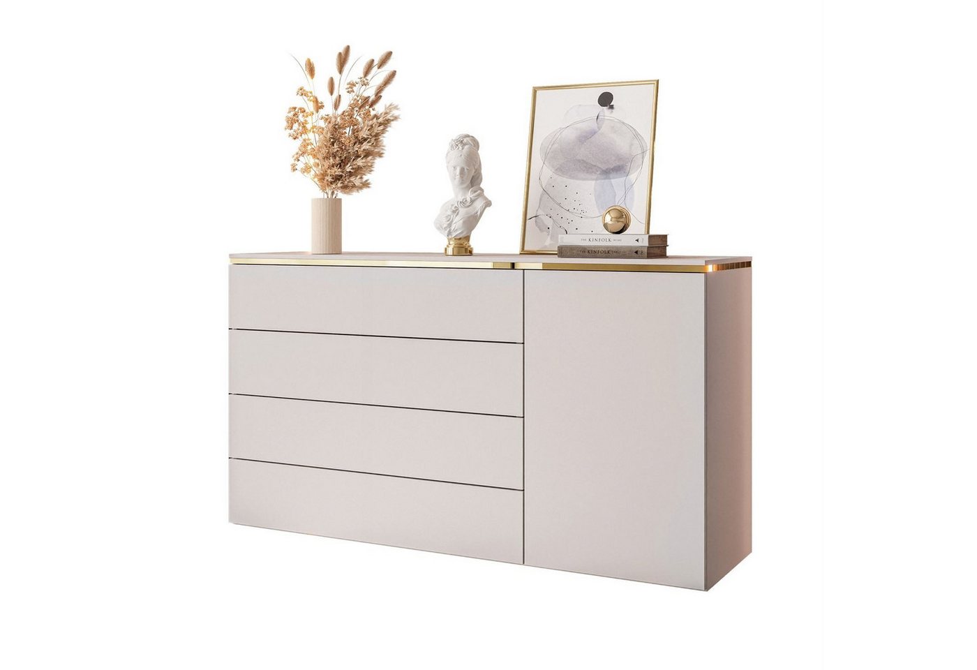 yourhouse24 Kommode AURORA 4S1D Kaschmir/Gold, 4 Schubladen & Tür, 140 cm