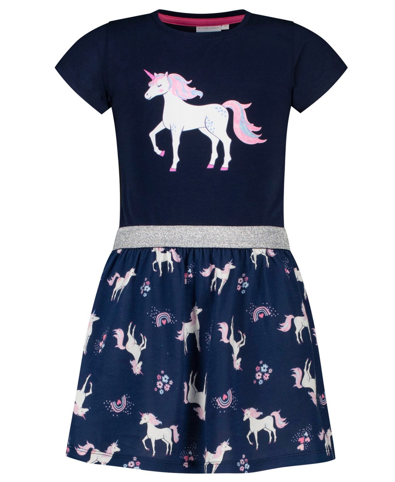 SALT AND PEPPER Jerseykleid Mädchen Kleid mit Einhornprint und Glitzerbund aus Baumwolle