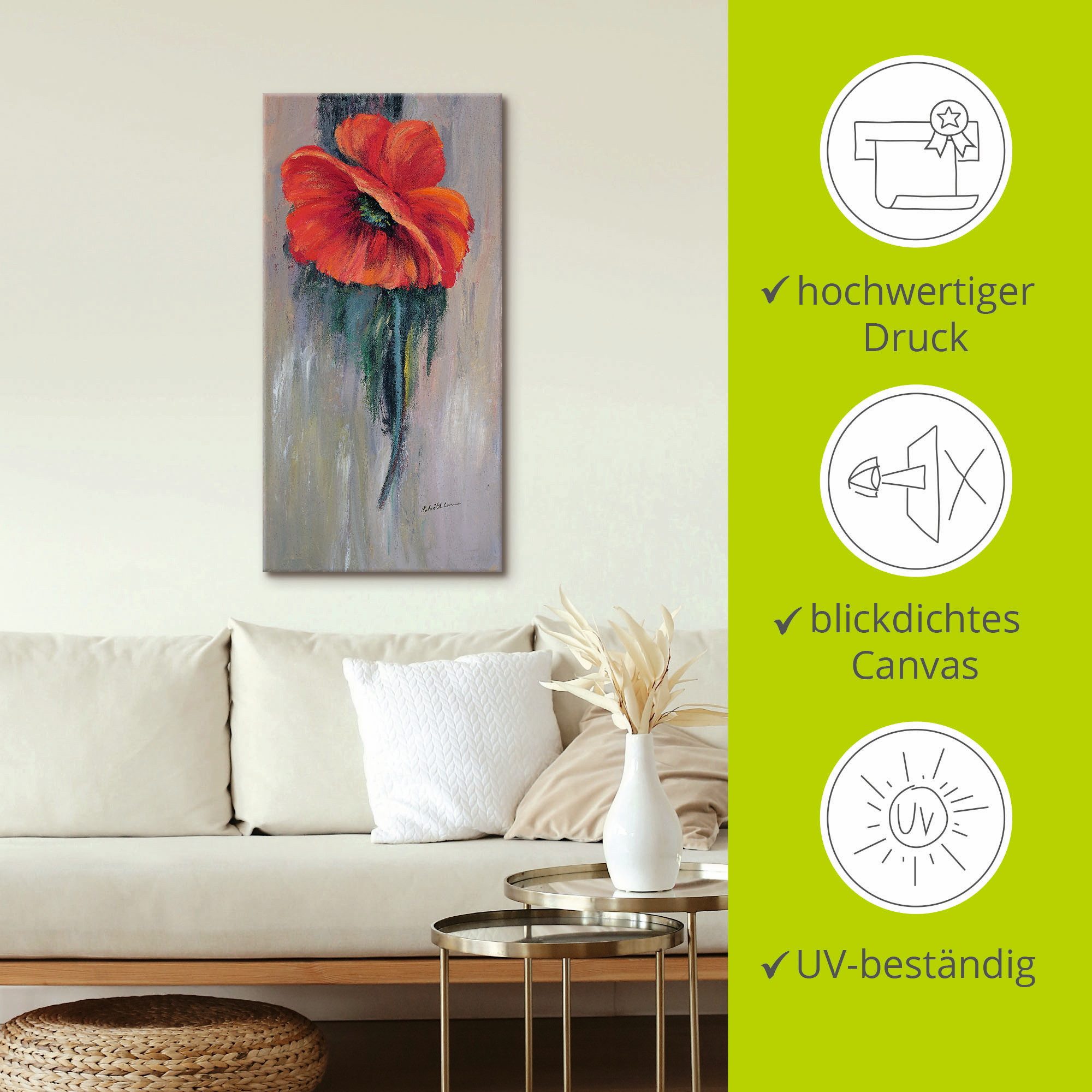 Artland Leinwandbild Roter Mohn III, Blumen (1 St), auf Holzrahmen gespannt