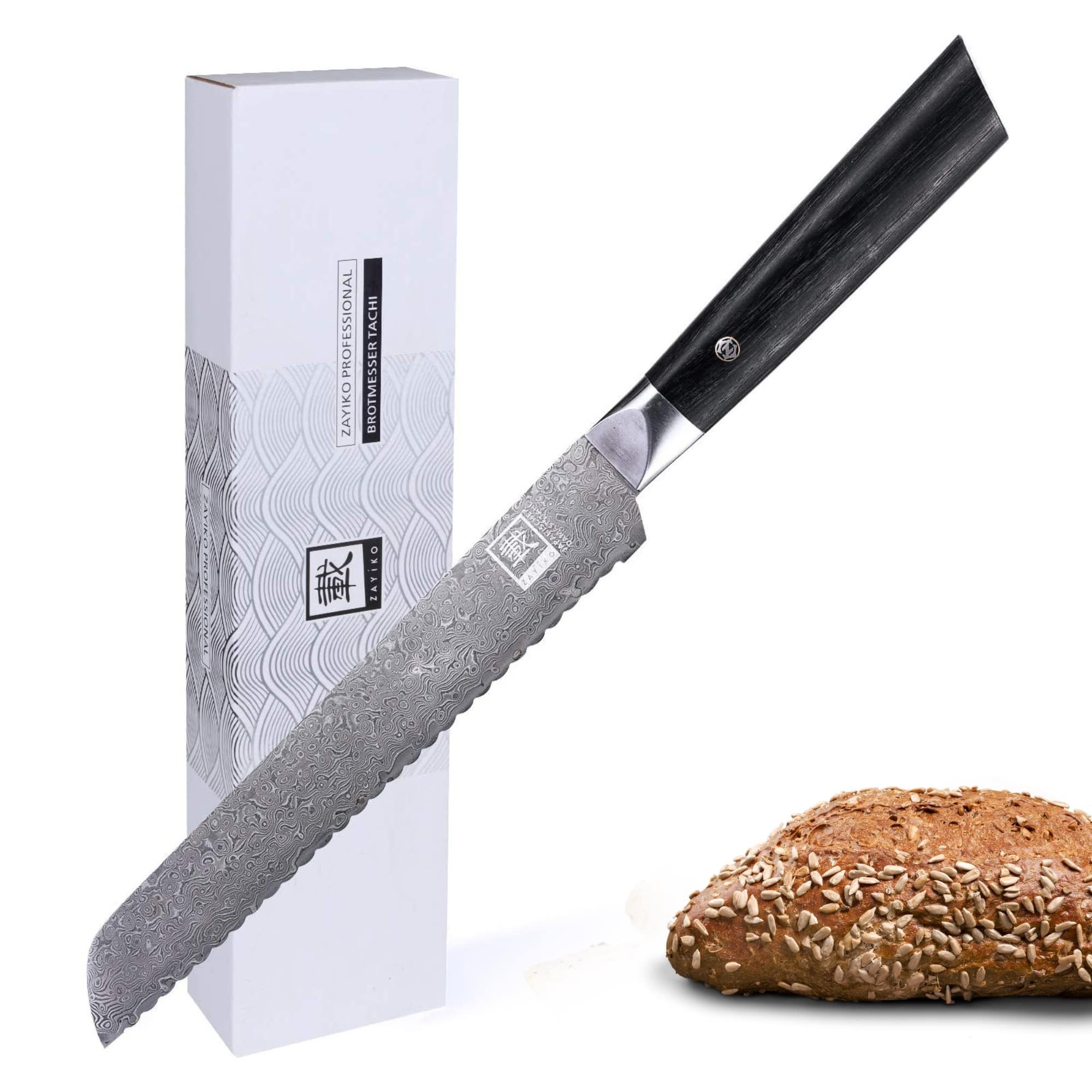 OTTO Brotmesser Black Edition Brotmesser I 20cm Klinge mit Wellenschliff I dunkler, dunkler Damaststahl