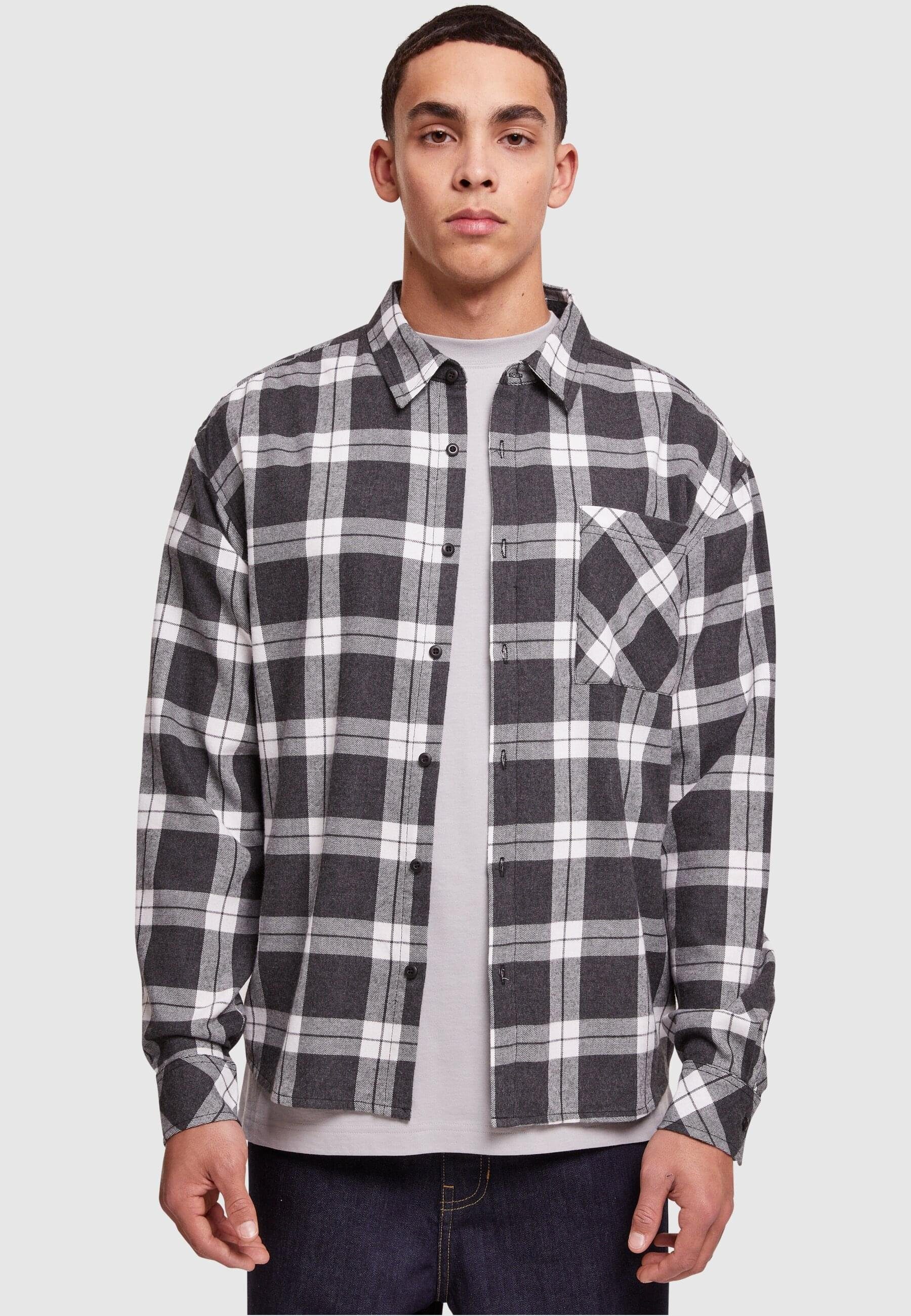 URBAN CLASSICS Langarmshirt Herren (1-tlg) Checked Dark Shirt Boxy