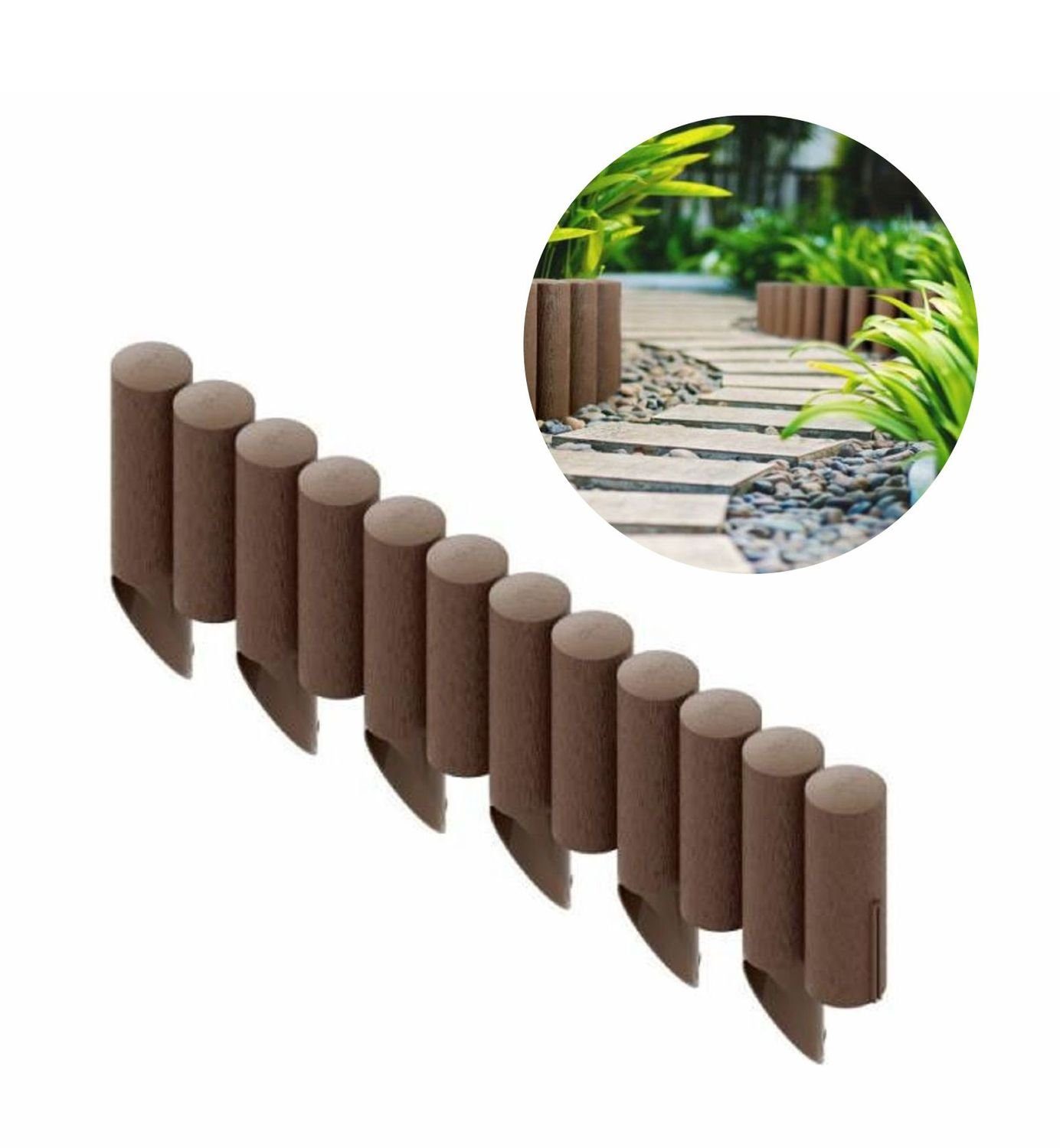 Boni-Shop Beetumrandung Palisaden aus Kunststoff braun 230cm x 25.5 cm, Rasenkanten, Beeteinfassung, Beetumrandung, Beetbegrenzungen