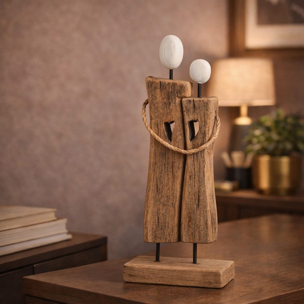 formano Skulptur Objekt Paar Holz Skulptur 29 cm Figuren auf Standfuß aus Naturholz