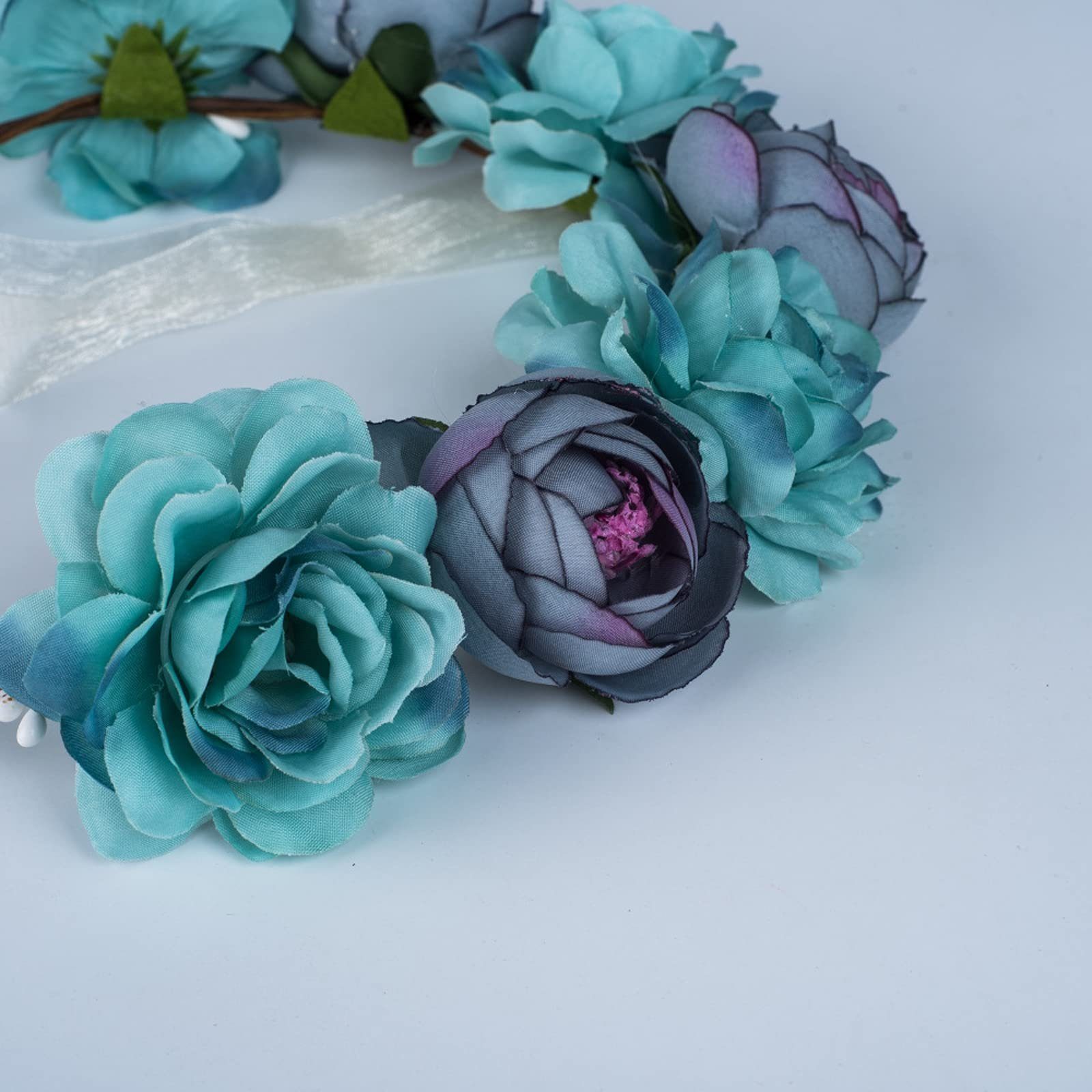 Haar Blumenkranz Krone Haarreif, Zeremonie Hochzeit Garland Floral Stirnband Festival Blau POCHUMIDUU Für Blumen Party Haargummi