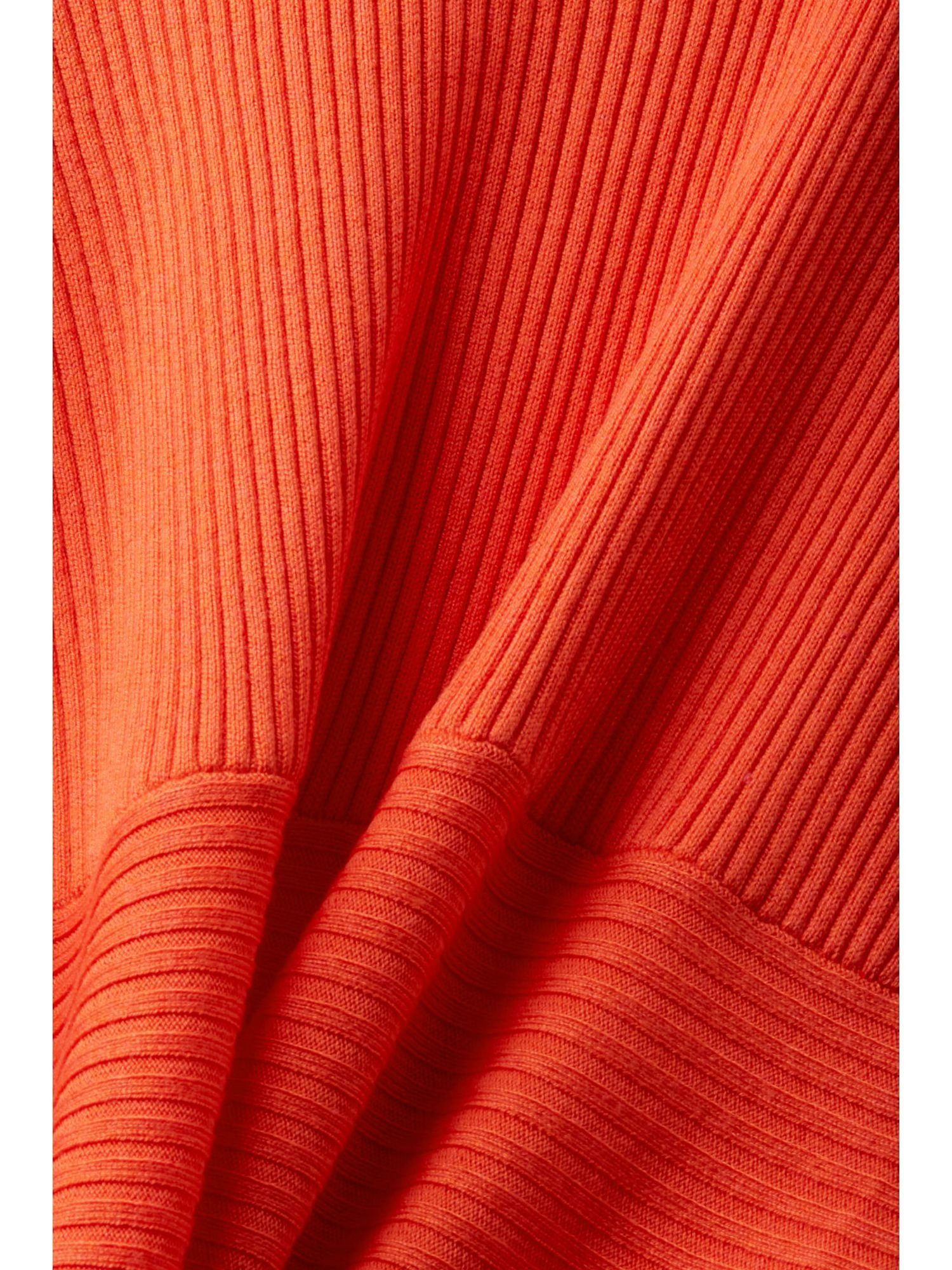 Esprit Strickjacke Gerippter mit Cardigan Zipfelsaum RED ORANGE (1-tlg)