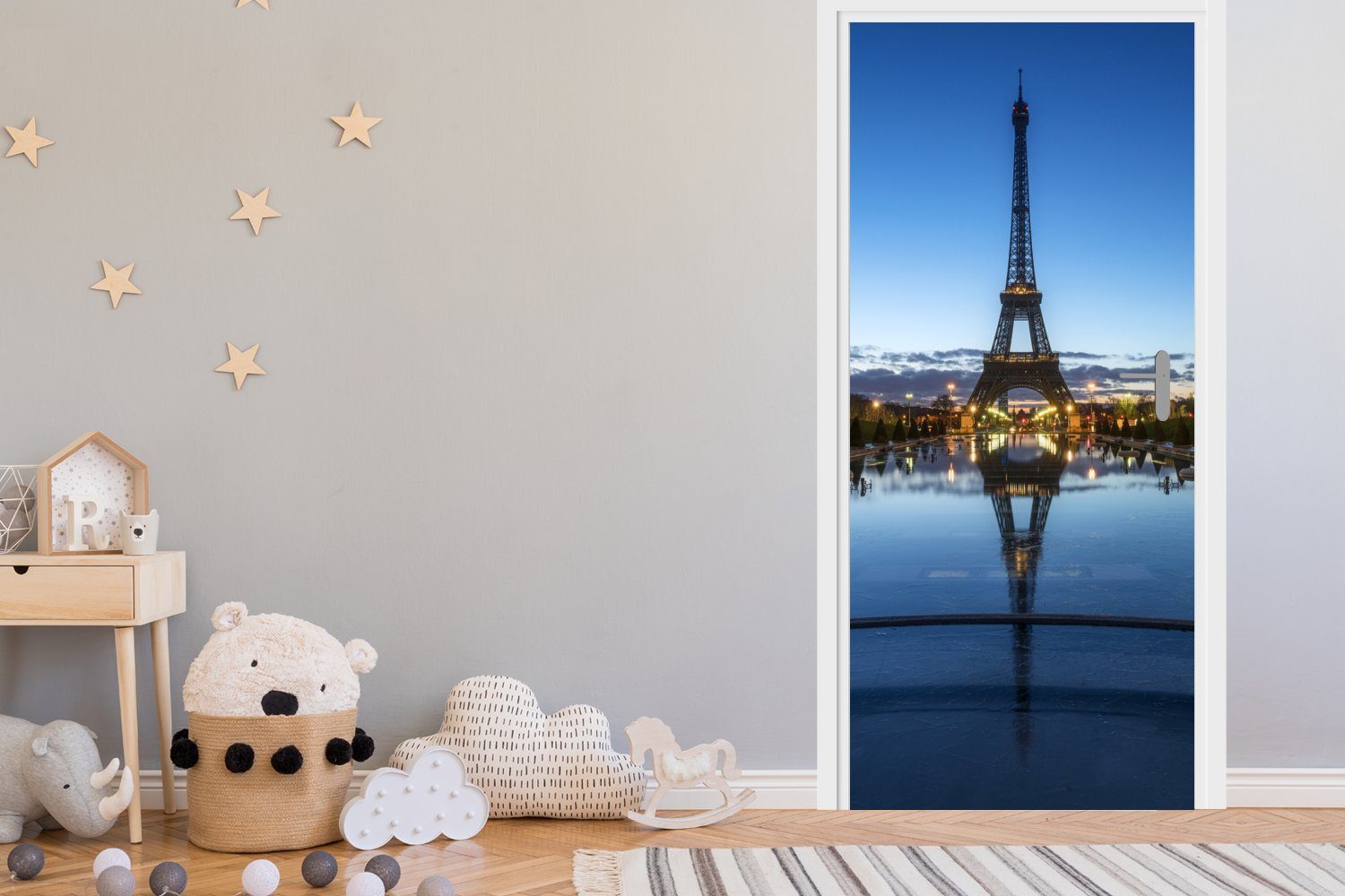 cm Paris, Fototapete Matt, Tür, Türtapete klarem bedruckt, Eiffelturm Türaufkleber, 75x205 am St), sehr Der Himmel Abend für bei in MuchoWow (1
