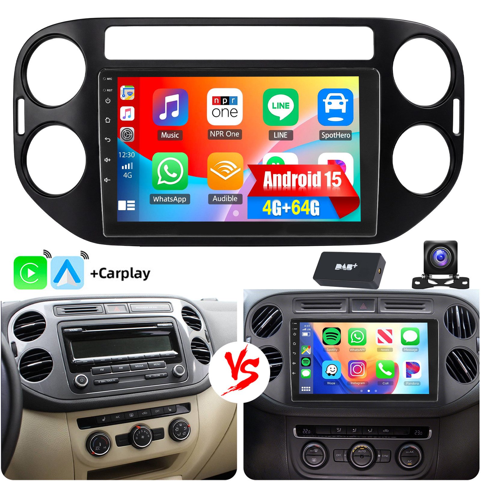 ESSGOO Für VW Tiguan 5N 2010-2016 Android 15 Carplay Android Auto Autoradio (RDS, Digitalradio (DAB), FM, AM, Carplay Android Auto GPS Navi WIFI BT SWC EQ)
