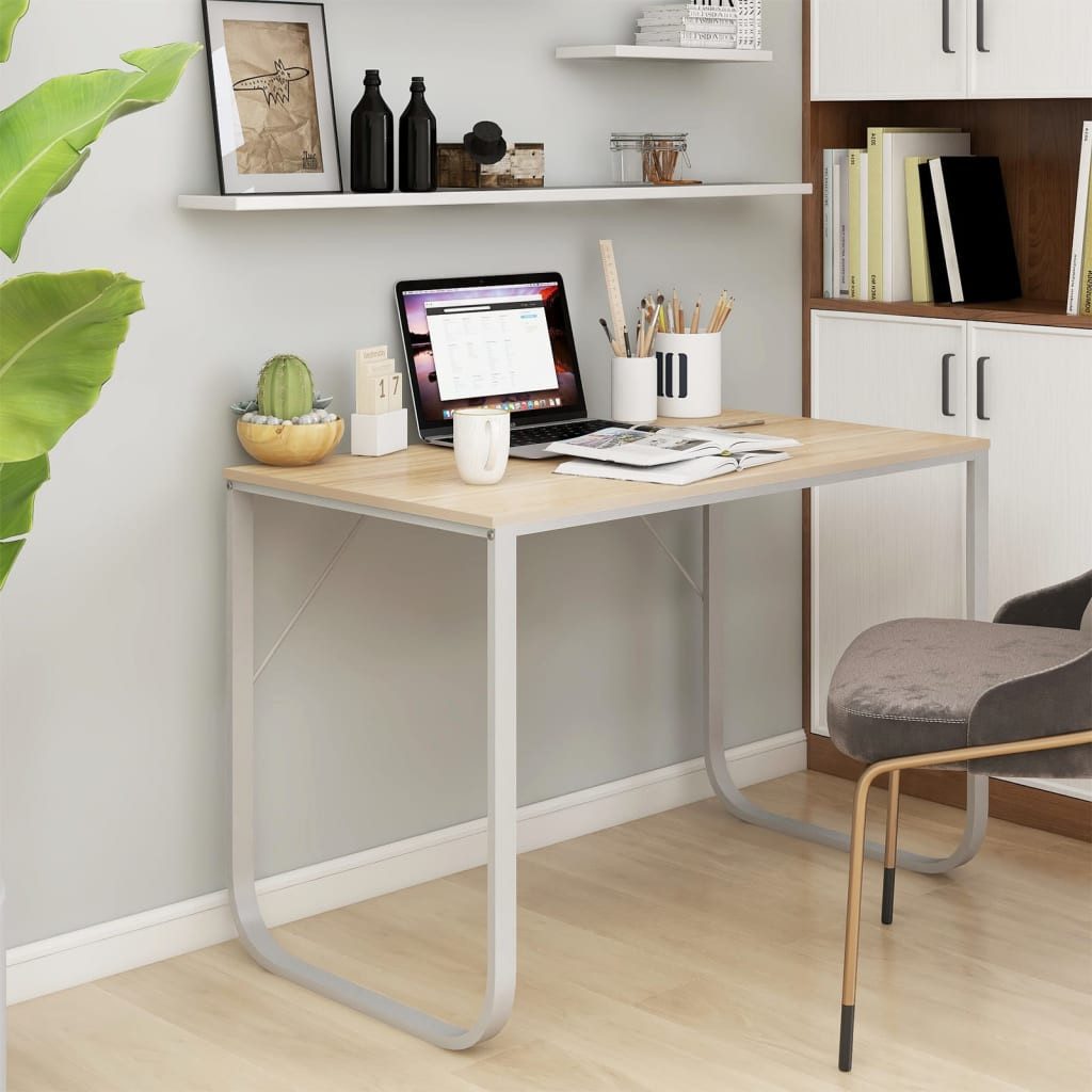 furnicato Schreibtisch Moderner PC-Tisch 110x60x73 cm in Weiß und Eichenbraun (1-St), Stabiler Schreibtisch mit Metallgestell für Ihr Homeoffice oder Büro