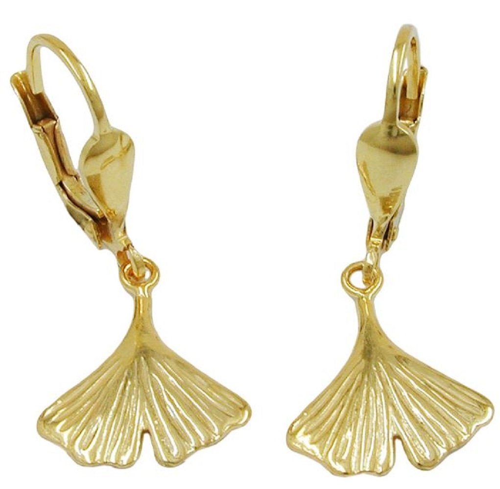 unbespielt Paar Ohrhänger Gingkoblatt Schmuckbox, Goldschmuck mm kleine 375 glänzend Gold 27 für Ohrringe Damen