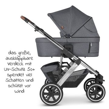 ABC Design Kombi-Kinderwagen Salsa 4 Air - Asphalt, 2in1 Kinderwagen Buggy Set mit Babywanne, Sportsitz, Regenschutz