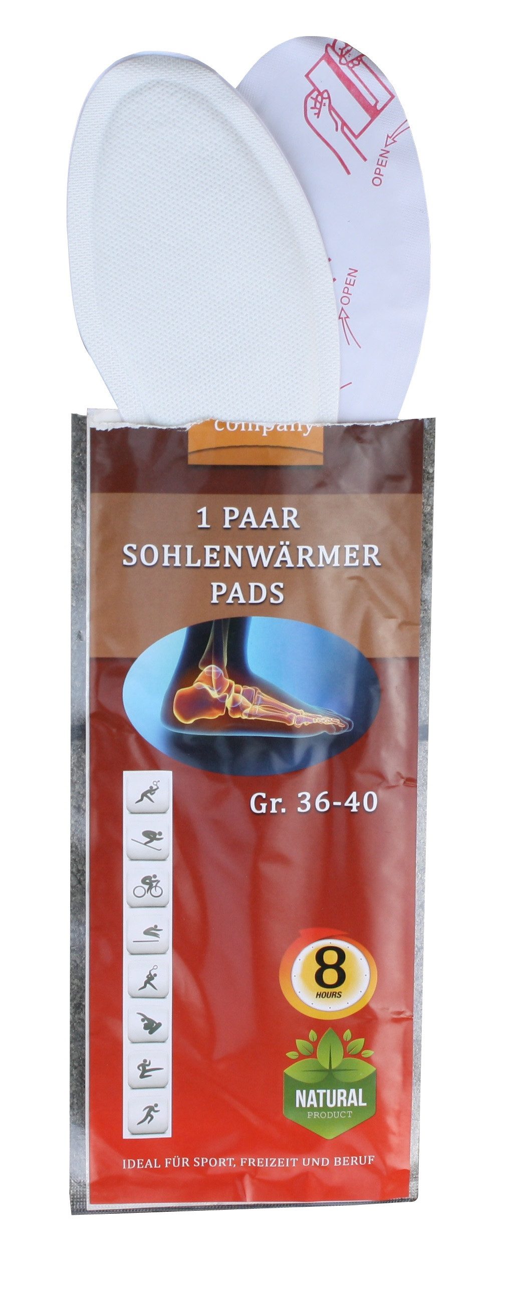 THERMO company Fußwärmer Sohlenwärmer, Wärmesohlen für Schuhe, klebend, Fußwärmer Pads, 20-tlg., bis zu 8 Stunden Wärme