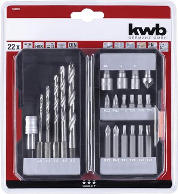 kwb Bohrer- und Bitset Bit-Bohrerbox 22tlg. S-Box, 22-teilige Bit und Bohrer-Box m. Sechkant-Schaft, 5 x HSS Metallbo