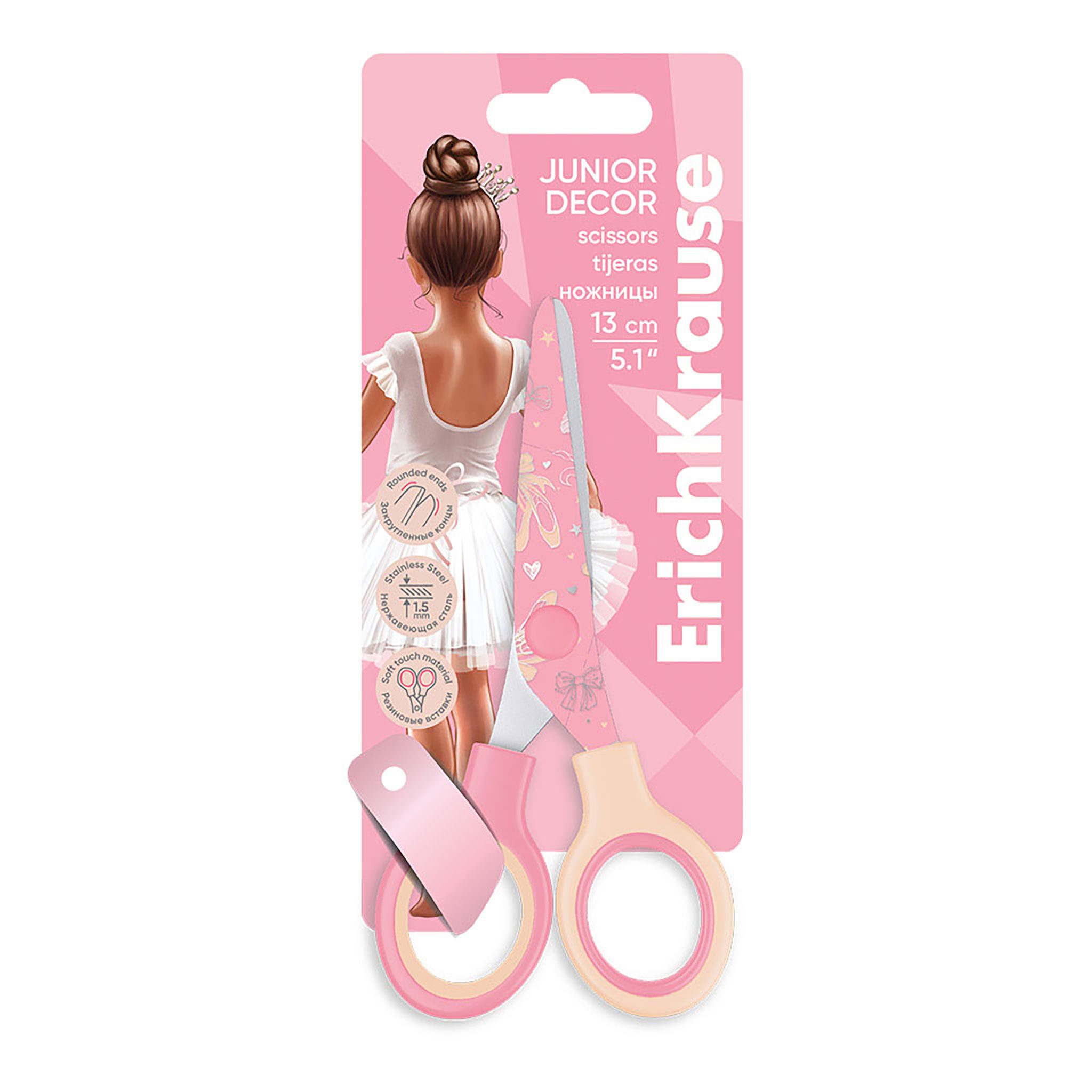 Erich Fend Papierscheren, Kinderschere Junior 13cm mit Ballerina Motiv abgerundete Spitzen Rosa
