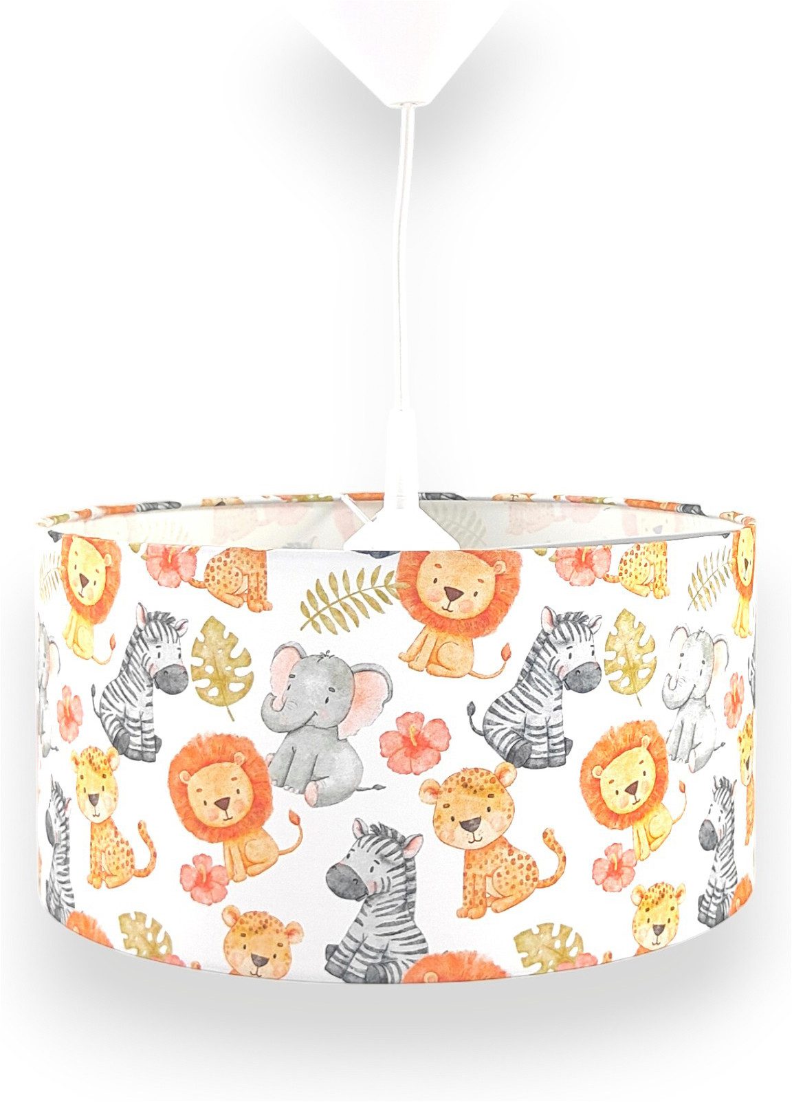 niermann Hängeleuchte Stoff-Pendelleuchte Motiv "Little Safari", Kinderzimmer, Kinderlampe, ohne Leuchtmittel, Stoffschirm, höhenverstellbare Pendelaufhängung, Made in Germany