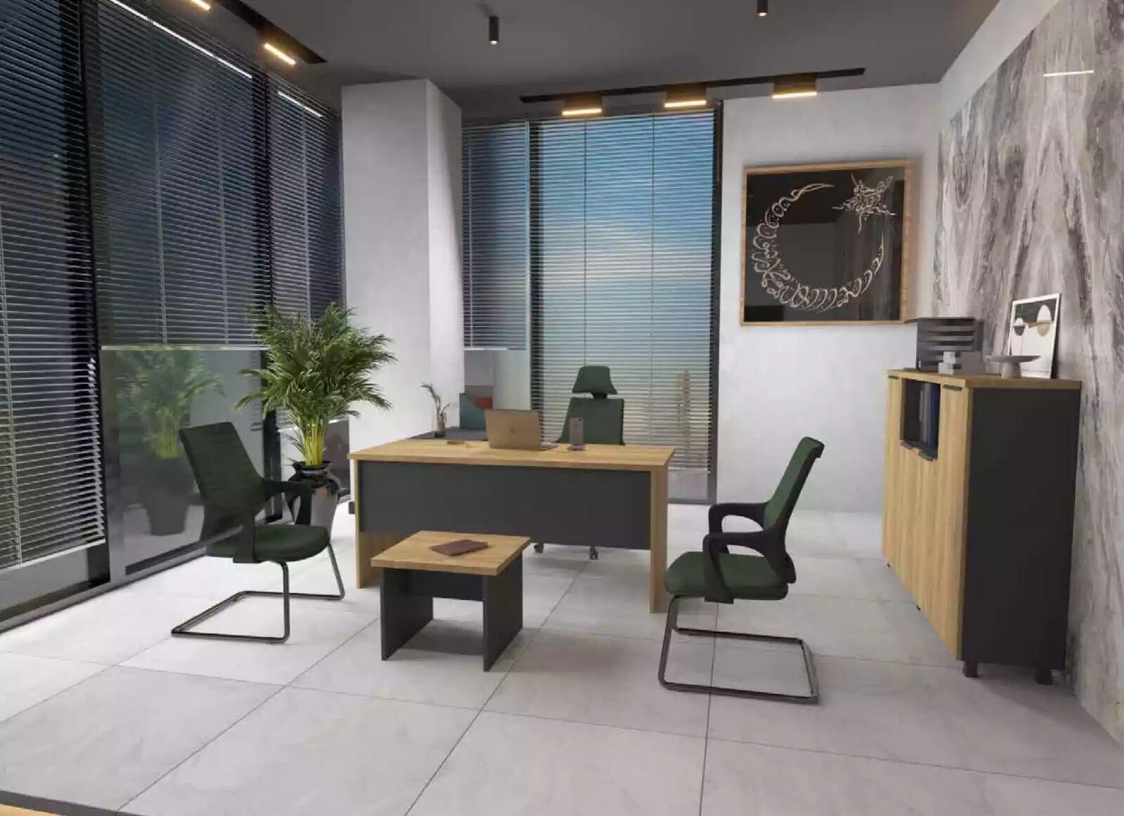Modern Büro Sideboard in Eckschreibtisch JVmoebel Europa + Arbeitszimmer + (3-St., Couchtisch 1x Couchtisch 1x Sideboard), Eckschreibtisch 1x Made Eckschreibtisch