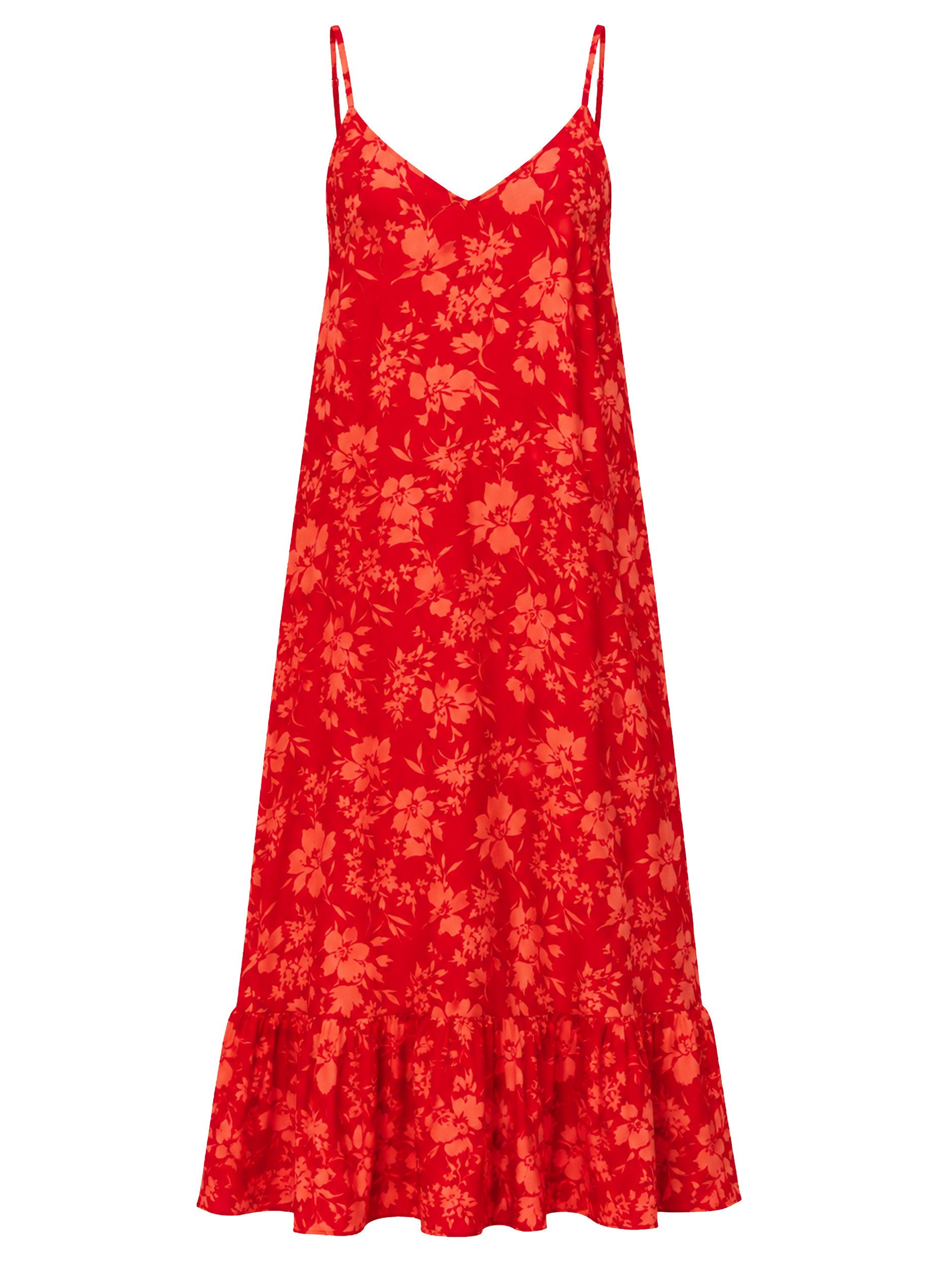 SASSYCLASSY Maxikleid Maxikleid mit Blumenmuster für Damen Luftiges Trägerkleid mit Volantabschluss und V-Ausschnitt