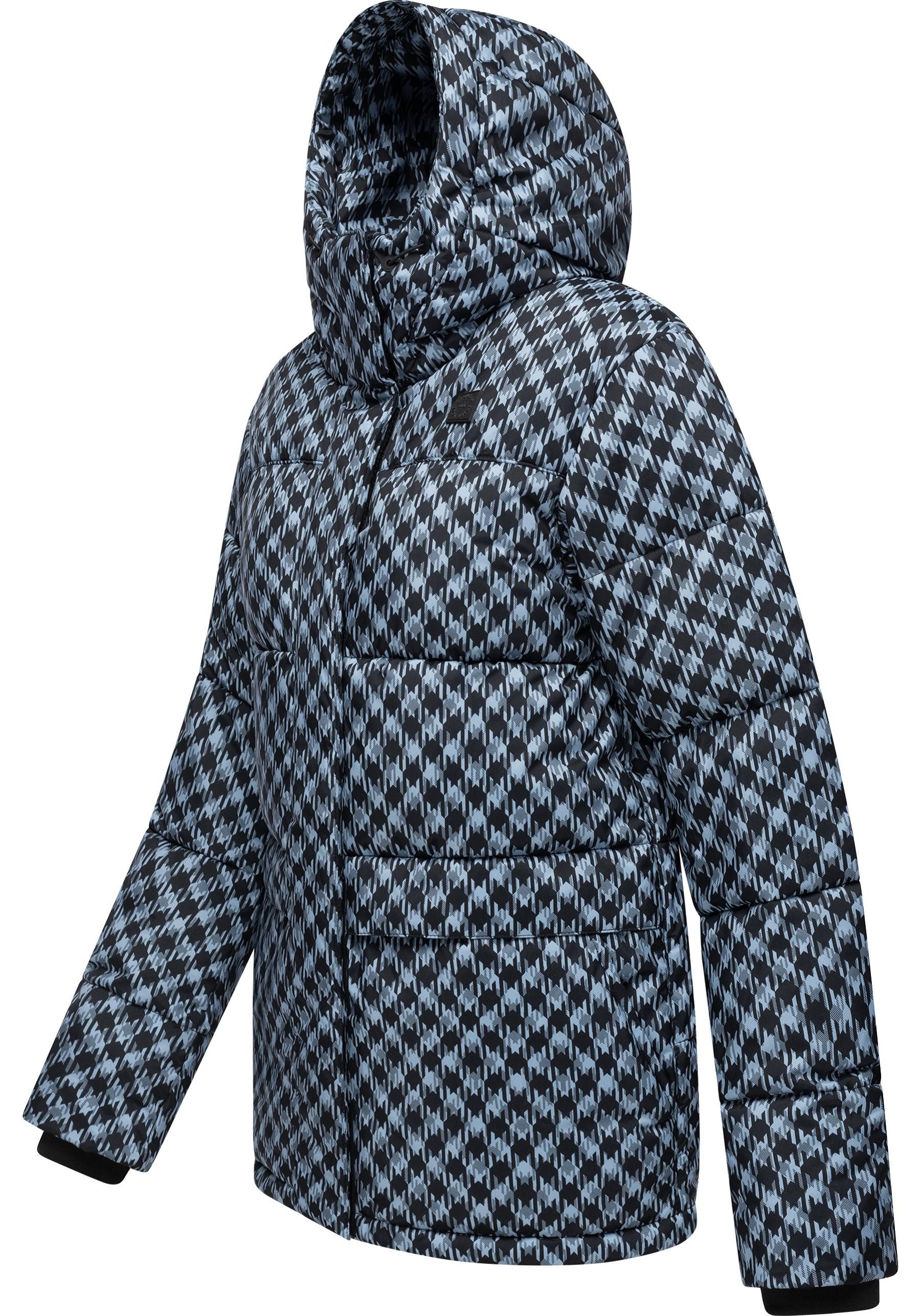 Ragwear Steppjacke Wikesh Print Wasserdichte Damen Winterjacke mit Hahnentritt-Muster