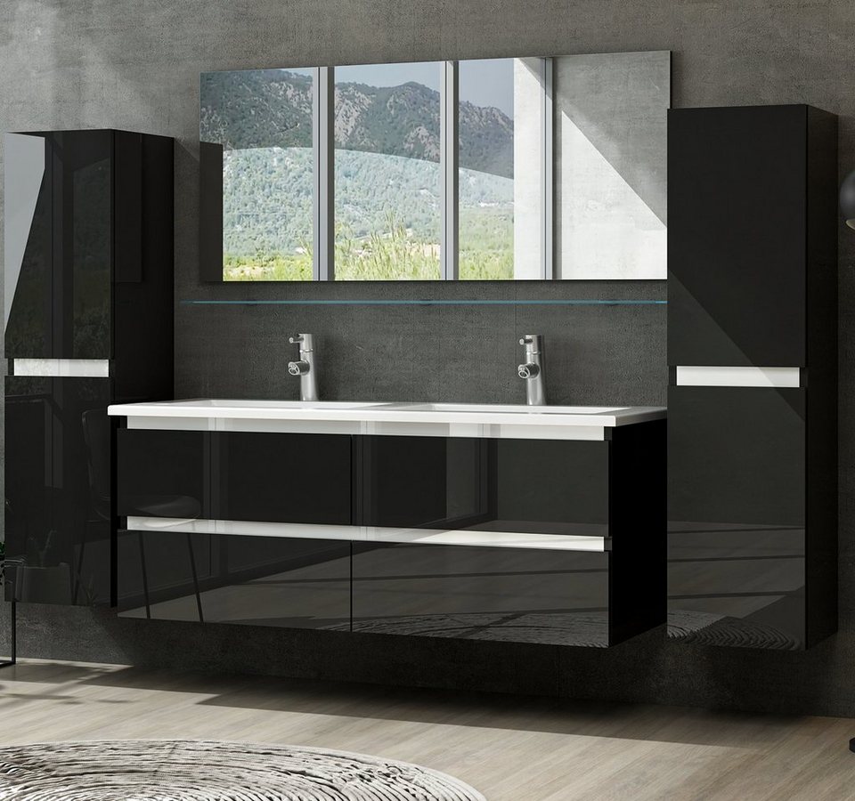 homeline badezimmer-set doppelwaschtisch 120 badmöbel schwarz