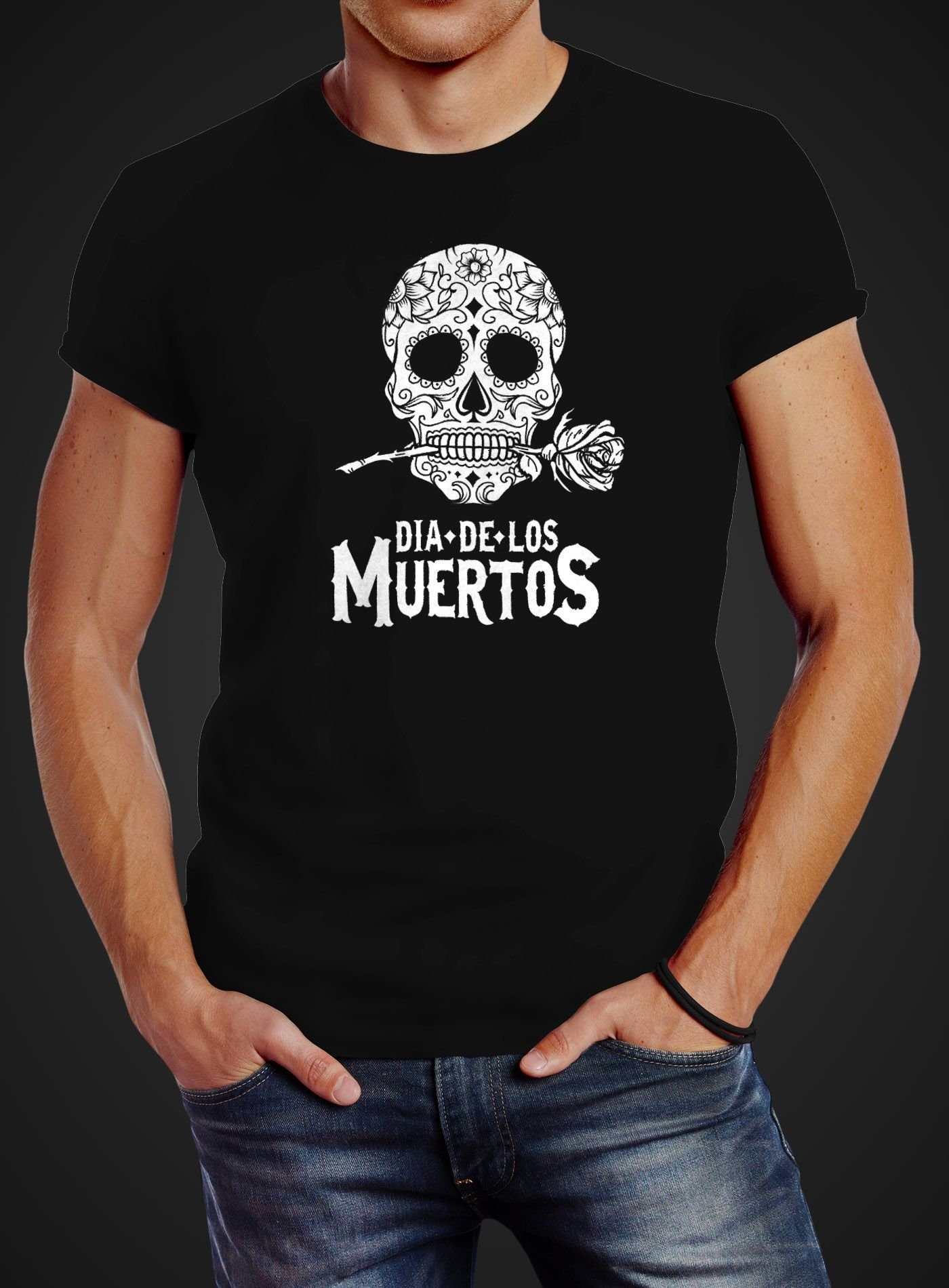 Neverless Print-Shirt Herren T-Shirt Sugar Skull günstig online kaufen