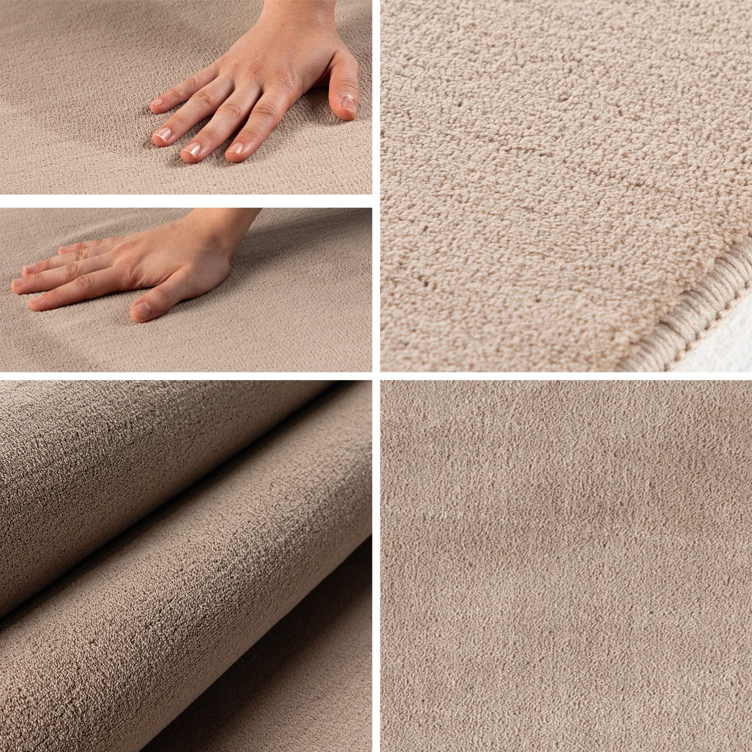 KADIMA DESIGN Teppich LECH Wohnzimmer Waschbar Schlafzimmer Wohnzimmerteppich Modern Uni, Rund, Höhe: 9 mm, Beige, 200x200 cm, Fußbodenheizung Einfarbig Weich Waschbar