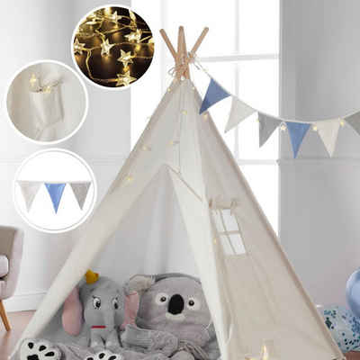 EBUY Tipi-Zelt Tipi Zelt für Kinder mit Lichterkette, Wimpelkette & Bodenmatte, (1 tlg)