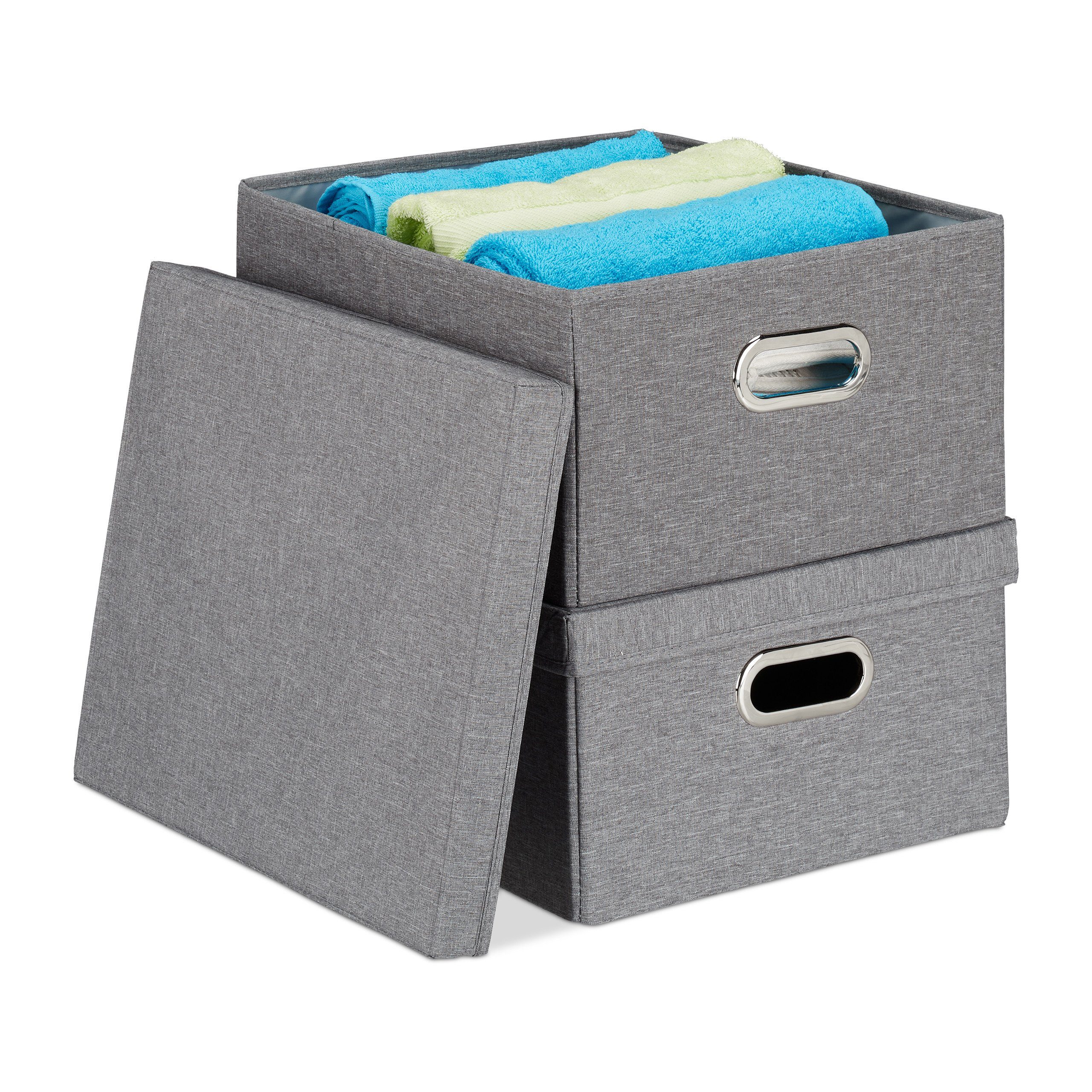 relaxdays Aufbewahrungsbox Aufbewahrungsbox mit Deckel 2er Set, Grau