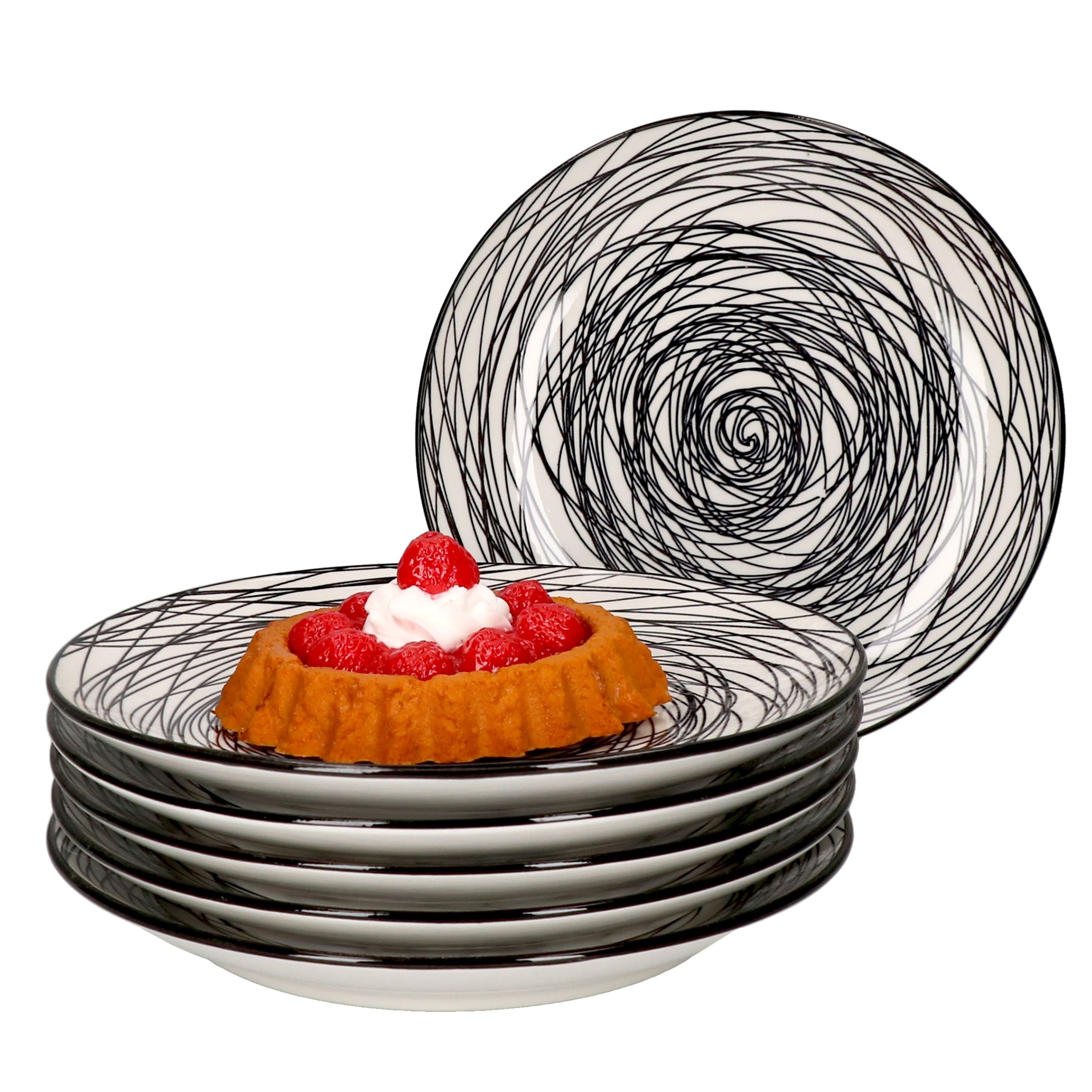Rabisco Kuchenteller - Set 6er Schwarz 87656 Weiß Frühstücksteller Dessert- MamboCat