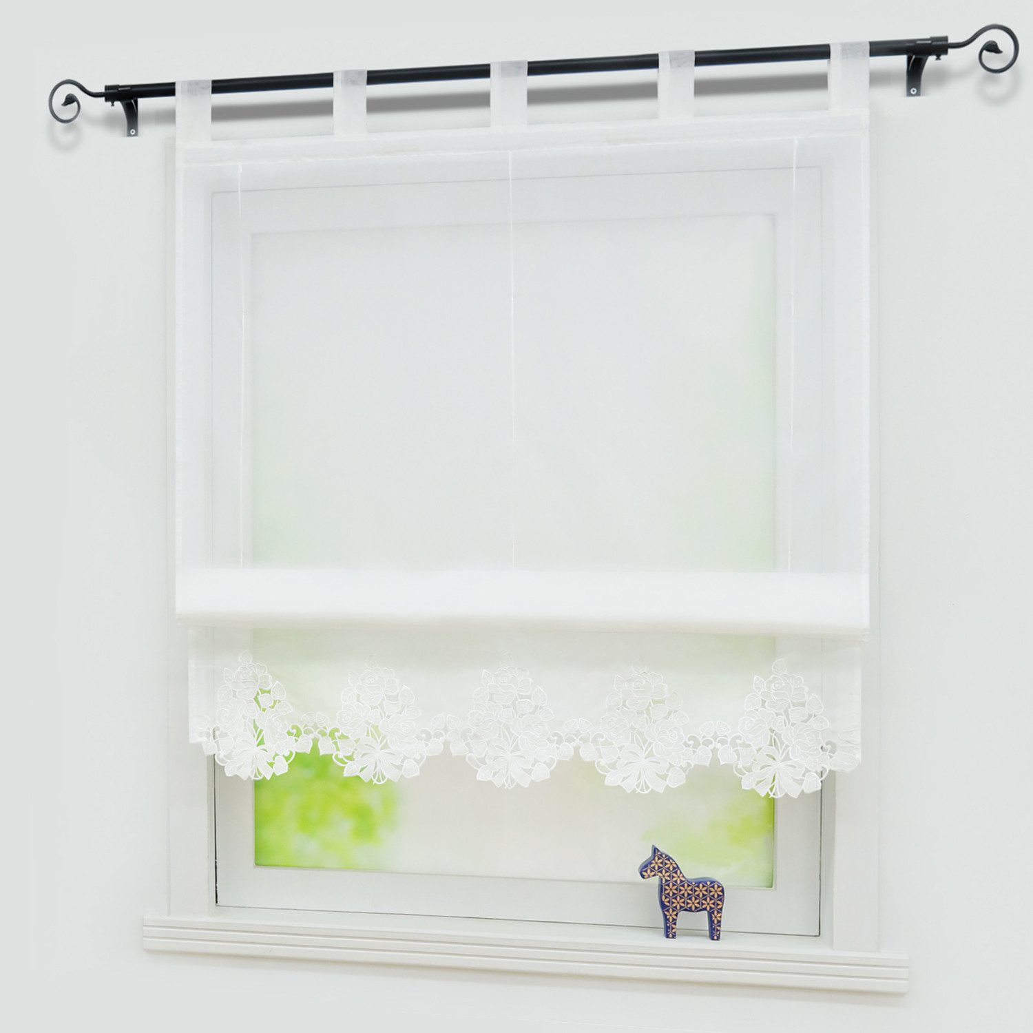 Joyswahl Raffrollo, mit Schlaufen, Vorhangschal Küche Gardine Blumensticker günstig online kaufen