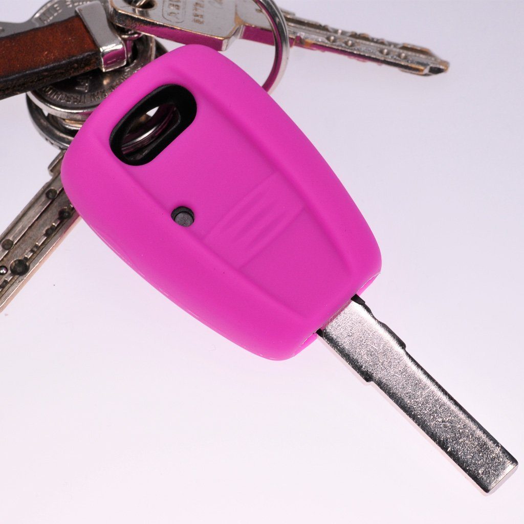 mt-key Schlüsseltasche Autoschlüssel Softcase Silikon Schutzhülle Pink, für FIAT Panda Brava Bravo Punto Stilo 1 Tasten Funk Fernbedienung