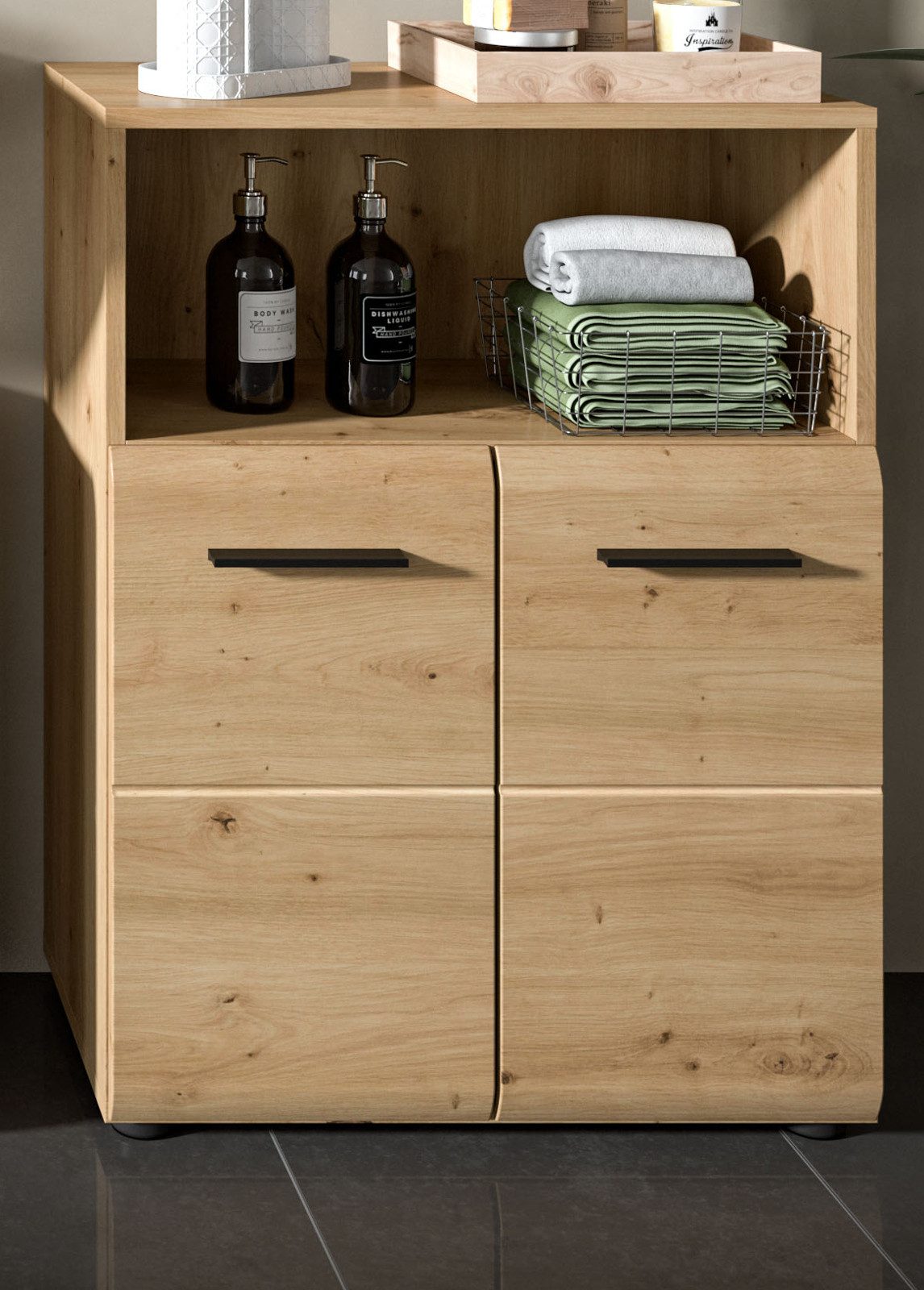 Inn.Furn Kommode Cover (Badschrank in Eiche Artisan, 2-türig, 60 x 80 cm), mit viel Stauraum – Bild 2 von 5