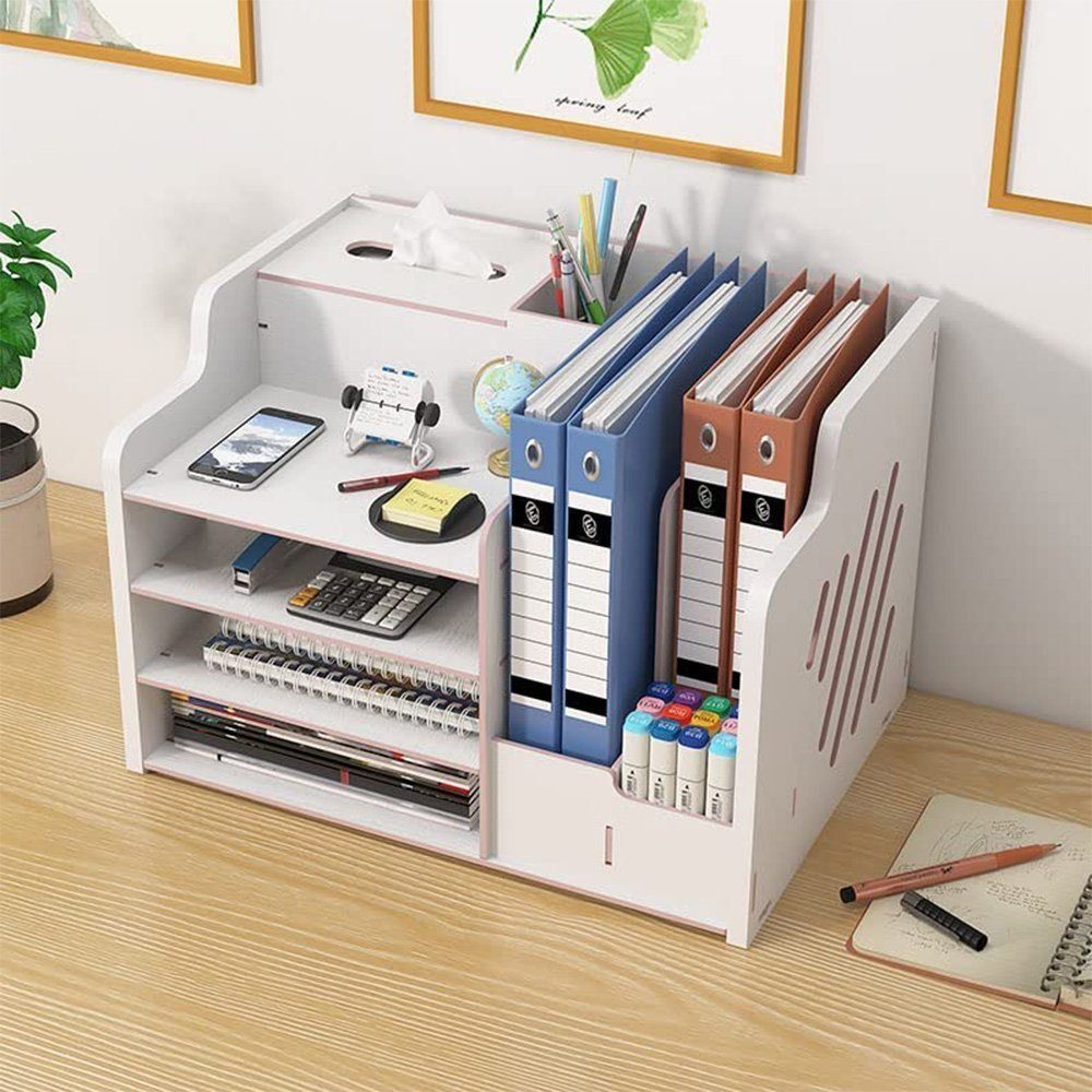 DIY AUKUU Aktenregal Weiß aus Holz, Aktualisierter Regal-Schreibtisch Schreibtisch-Organizer Regal-Schreibtisch