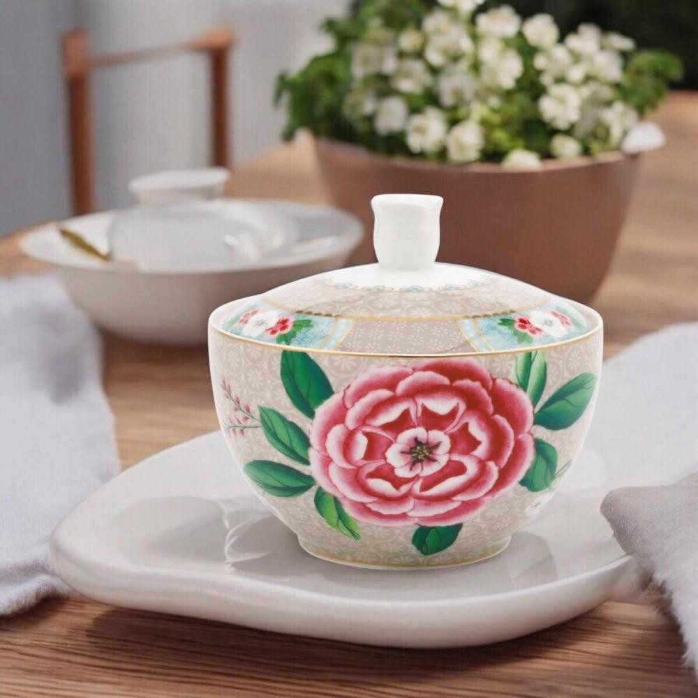 PiP Studio Zuckerdose Sugar Bowl Blushing Birds Khaki 300 ml von Pip Studio, Porzellan