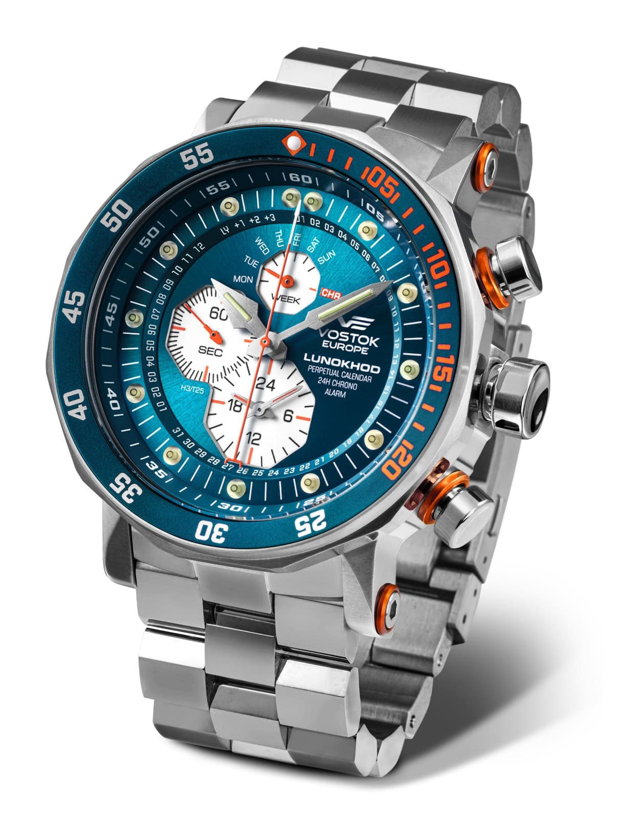 Vostok Europe Chronograph Lunokhod-2 620A636-B Herren Uhr 49 mm Edelstahl 20 ATM Tritium Alarm