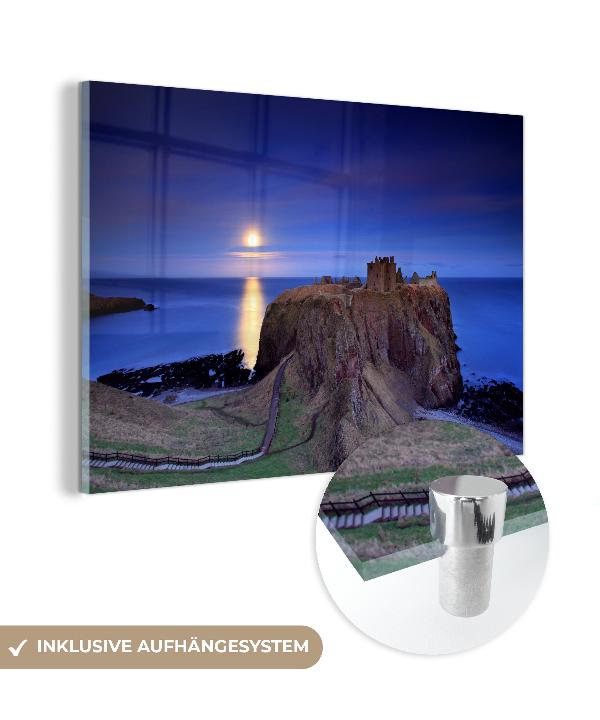 MuchoWow Acrylglasbild Schottland - Schloss - Mond, (1 St), Acrylglasbilder Wohnzimmer & Schlafzimmer