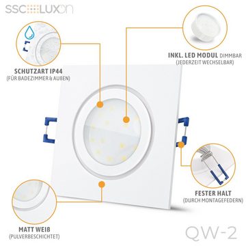 SSC-LUXon Außen-Deckenleuchte QW-2 Einbauspot dimmbar flach IP44 mit LED Modul 4W warmweiss 230V, Warmweiß