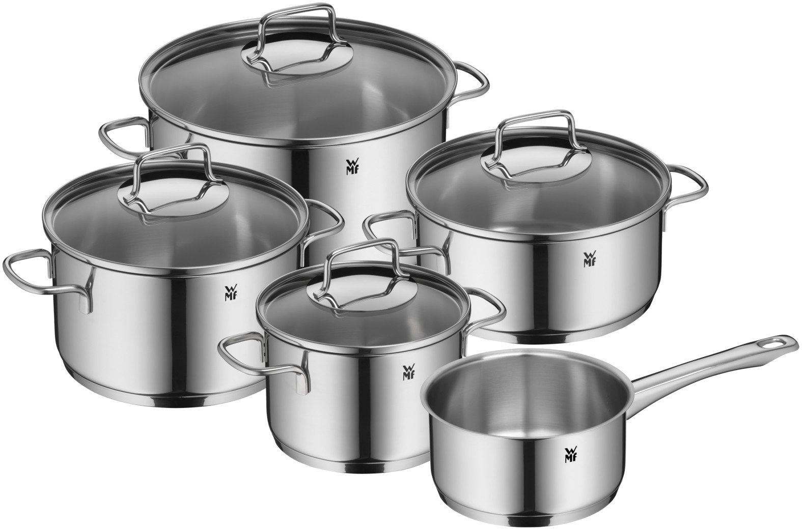 WMF Topf-Set Astoria Topf-Set, 5-teilig, Cromargan® Edelstahl Rostfrei 18/10 (Induktion, mit Glasdeckel), hitzebeständig und backofengeeignet bis 250°C