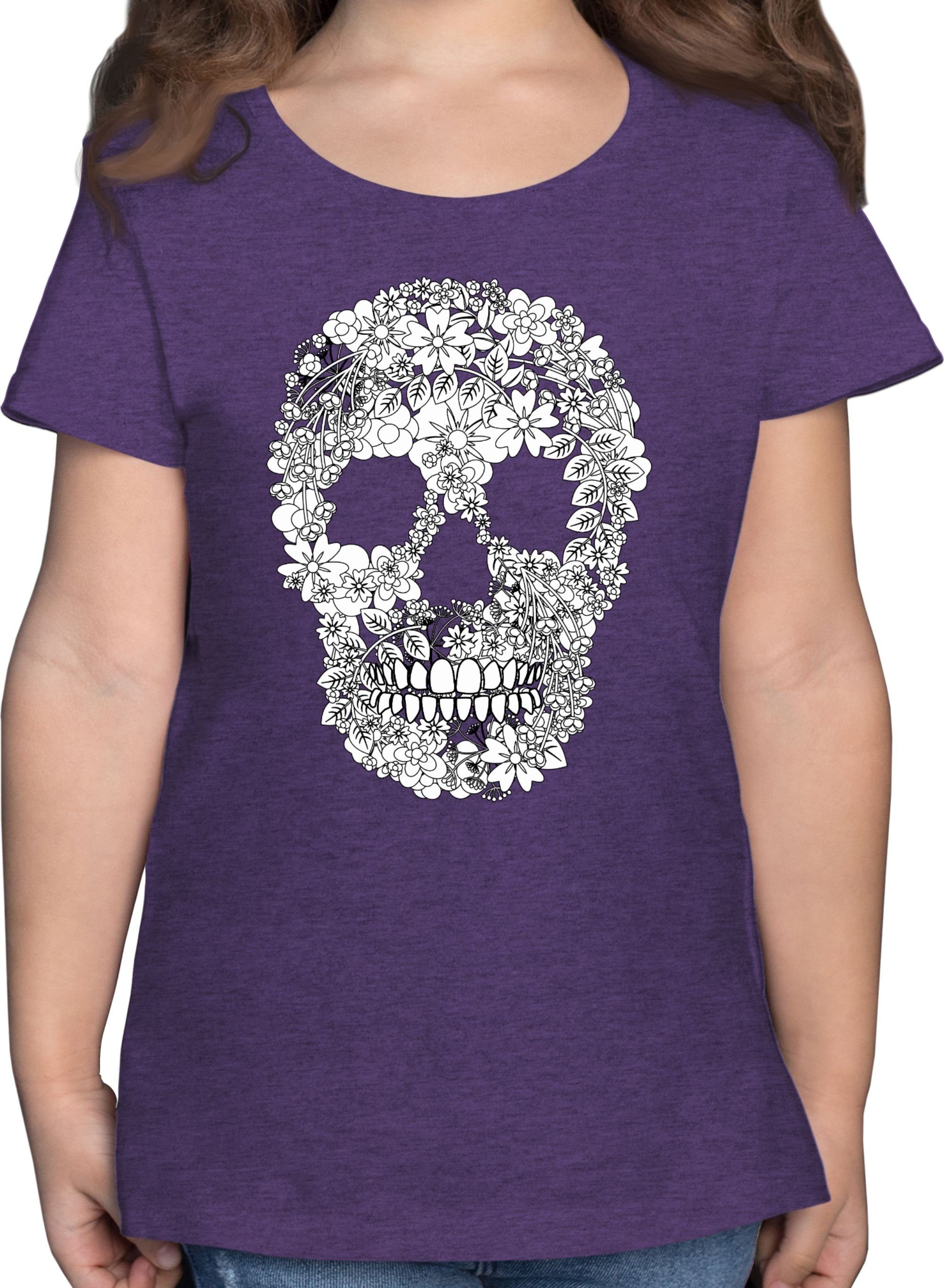 Shirtracer T-Shirt Totenkopf Blumen Skull Flowers Kindermotive 2 Lila Meliert