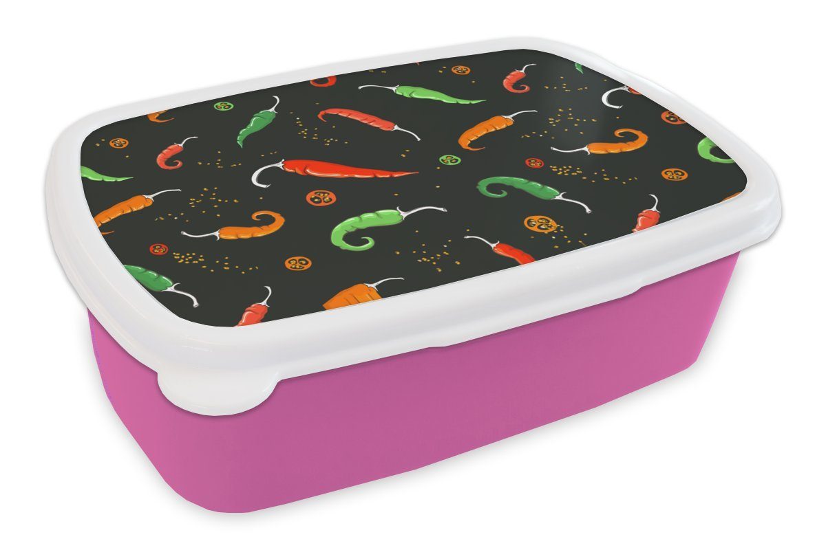MuchoWow Lunchbox Paprika - Muster - Saatgut, Kunststoff, (2-tlg), Brotbox für Erwachsene, Brotdose Kinder, Snackbox, Mädchen, Kunststoff rosa
