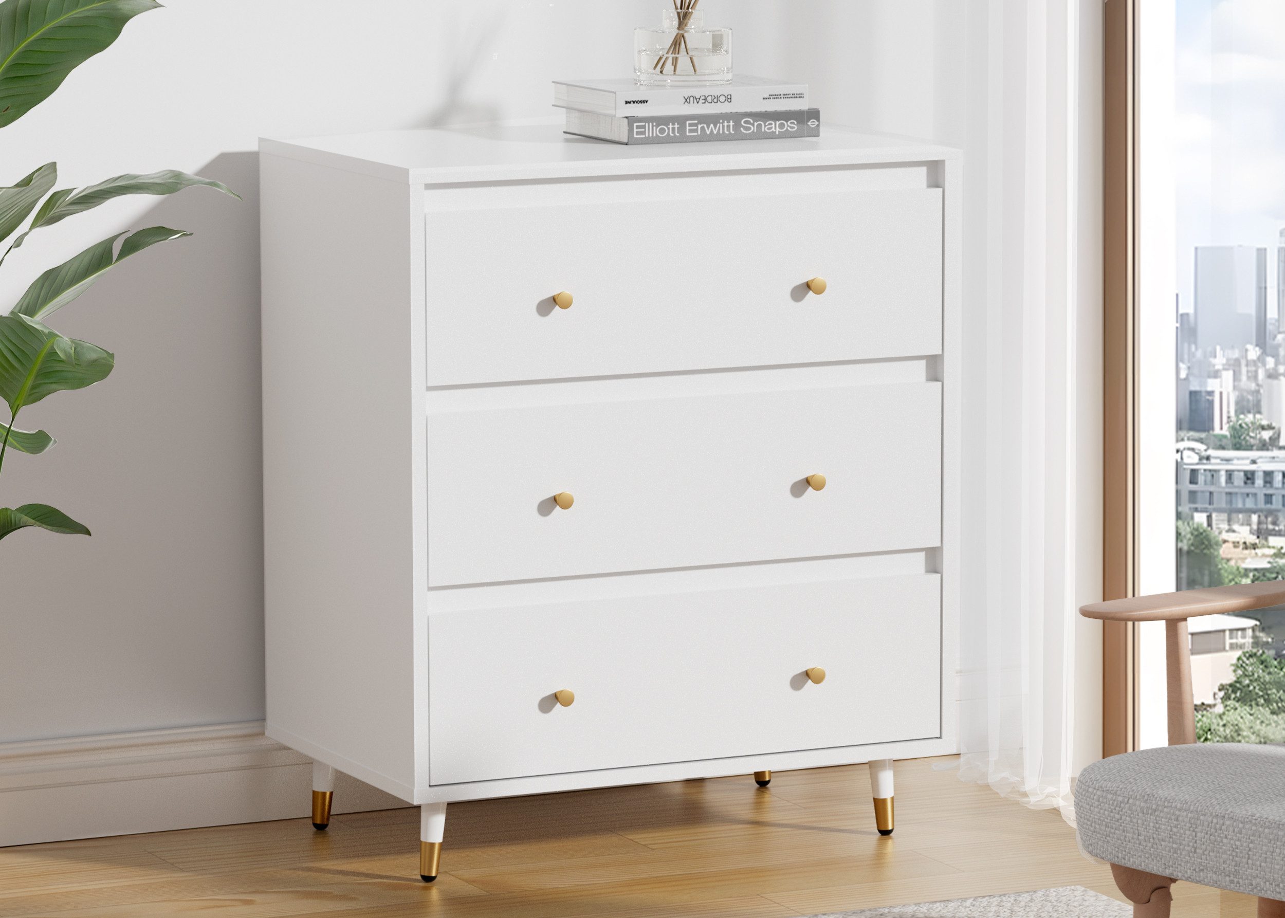 Lexzurn Kommode Kommode mit 3 Schubladen/5 Schubladen/6 Schubladen/8 Schubladen (Modernes Massivholz Sideboard für das Schlafzimmer,Wohnzimmer,Flur und Büro, Schrank,Viele Farbvarianten und Stauraum), Kommode weiß