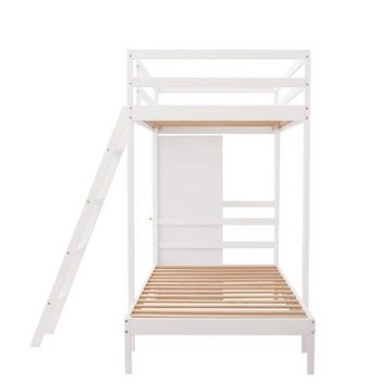 Ulife Etagenbett Holzbett mit Kleiderschrank und Schublade, Kinderbett mit Fallschutz und Gitter,90x200cm