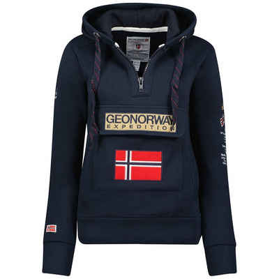 Geo Norway Kapuzenpullover Half Zip Hoodie bagymclass (1-tlg) mit Norwegen Fahne als Emblem