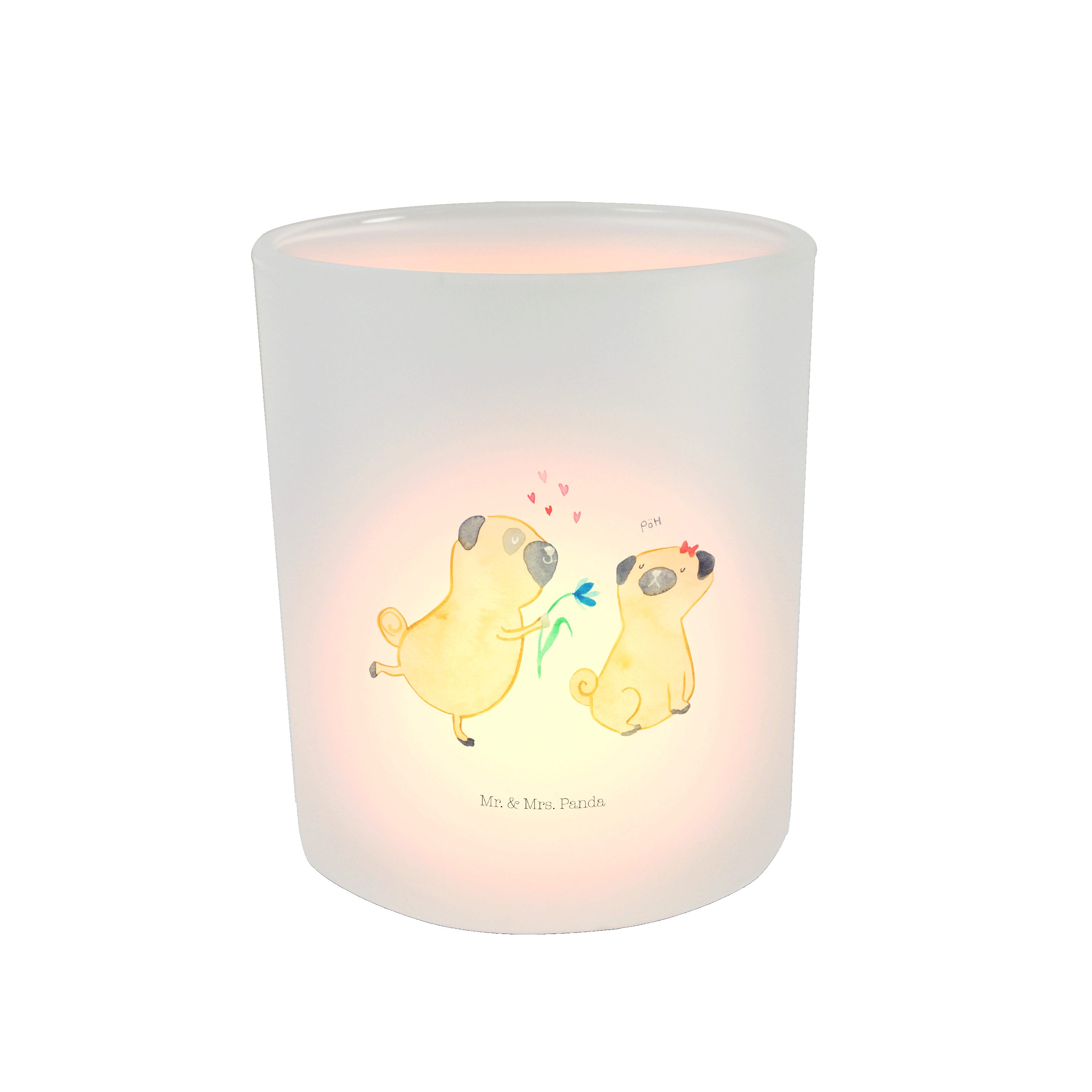 Geschenk, Windlicht Transparent - Teelicht verliebt Sprüche, Panda Mr. Mrs. Mops St) & Kerzenglas, (1 -