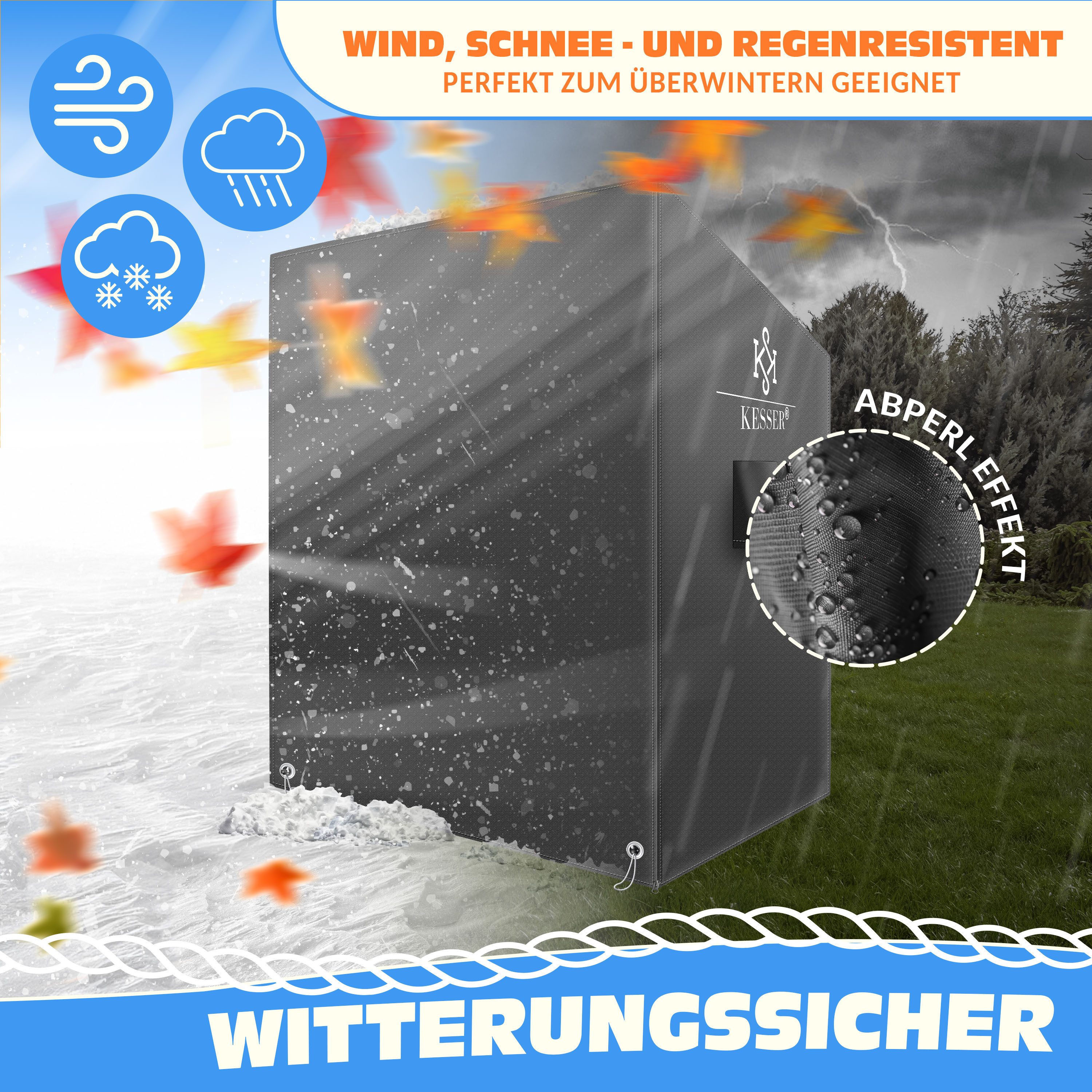 KESSER Strandkorb-Schutzhülle Premium Abdeckung 600D Oxford Gewebe (Strandkorbabdeckung mit Belüftungsöffnungen 160x120x90 cm), UV-Beständige Strandkorbhülle Re – Bild 3 von 5