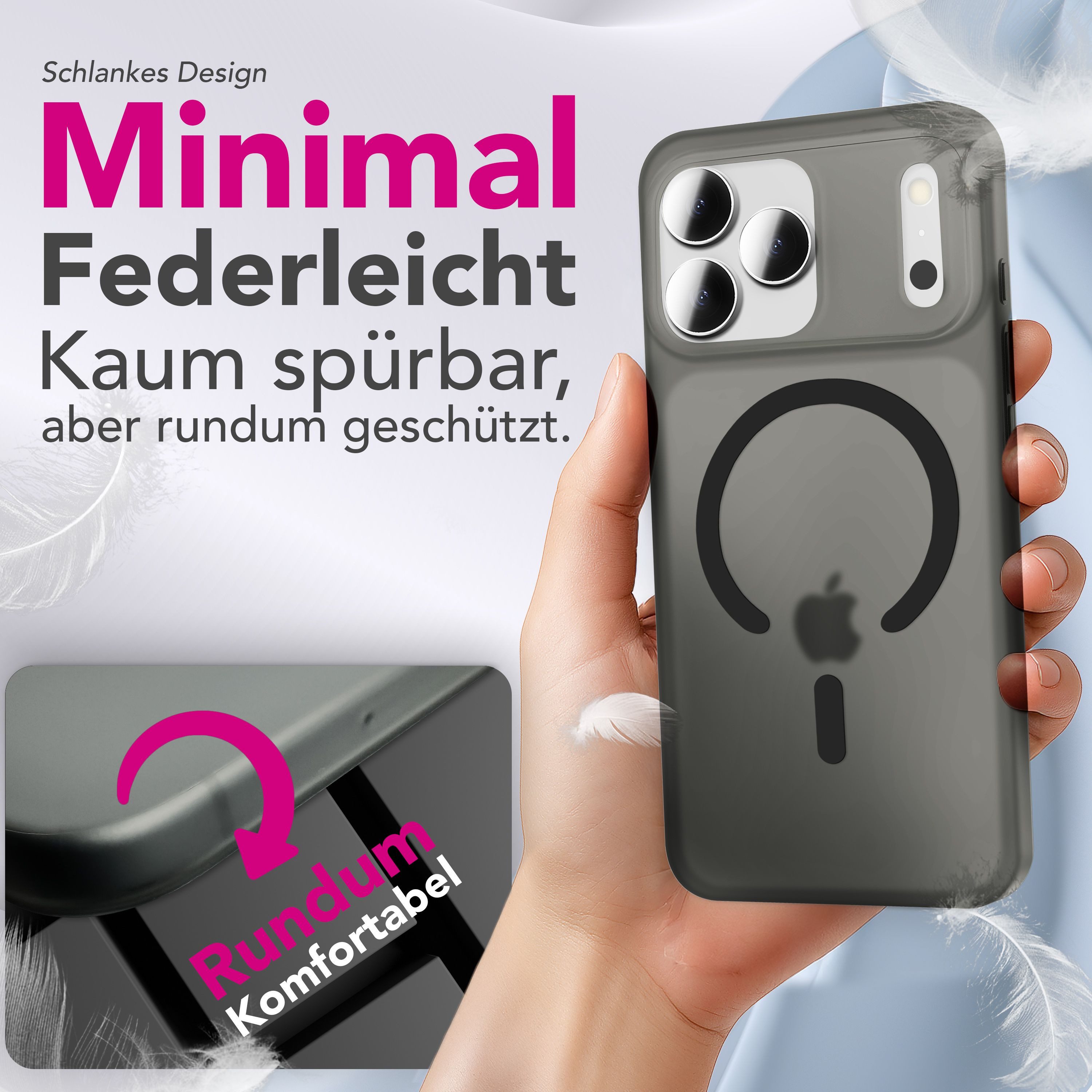 Nalia Smartphone-Hülle Apple iPhone 17 Pro 16 cm (6,3 Zoll), MagSafe Hülle / Extrem Dünn 0,3mm / Semi-Transparent / Fein Mattiert
