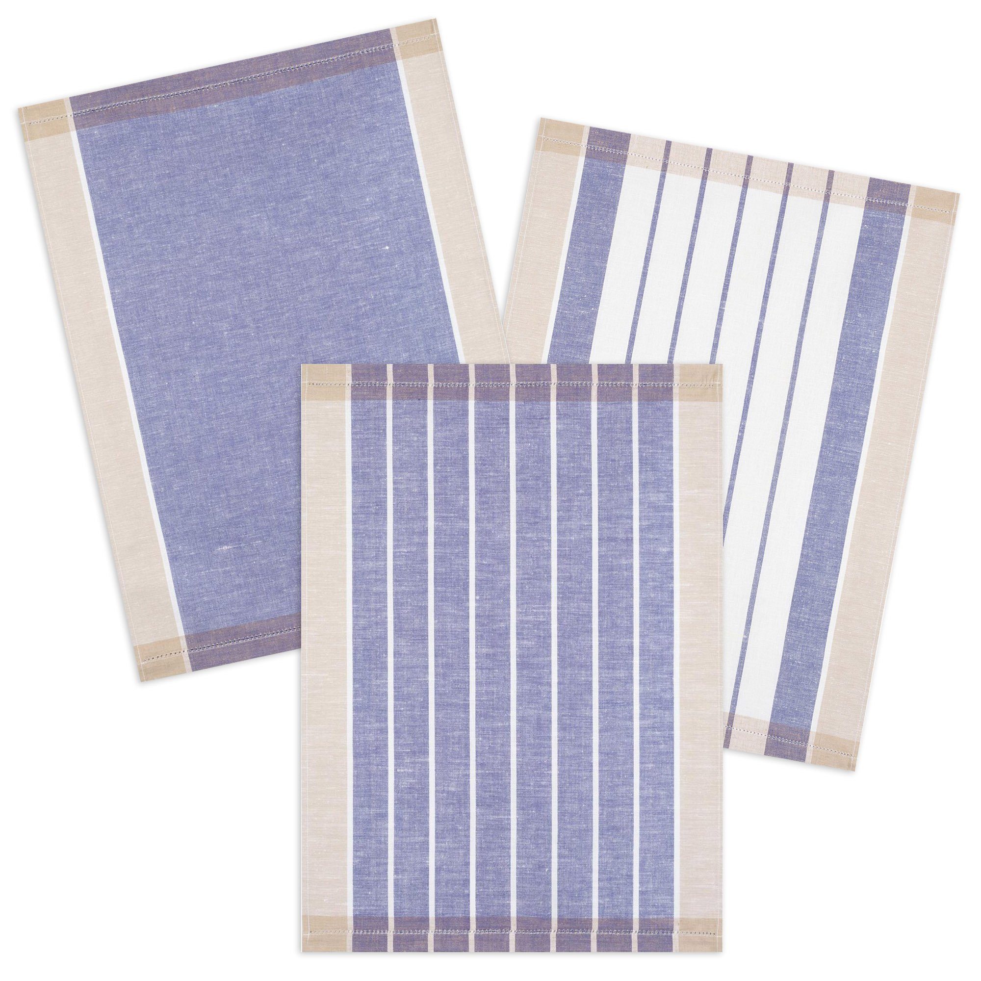 Kracht Geschirrtuch Landhaus, (Set, 3-tlg., Stück), Set), ca. Geschirrtücher Halbleinen 213 Blau 50 cm, 70 Pack (3 3er x