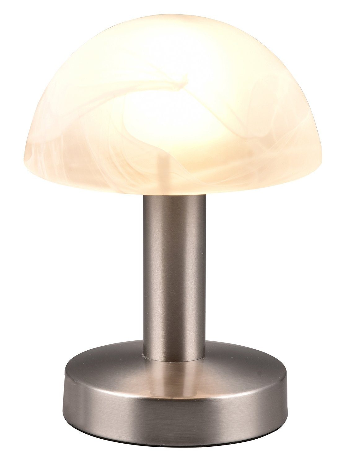 TRIO Leuchten Tischleuchte FYNN, 1-flammig, H 21 cm, Weiß, Nickel, Glas, ohne Leuchtmittel, Touchsensor