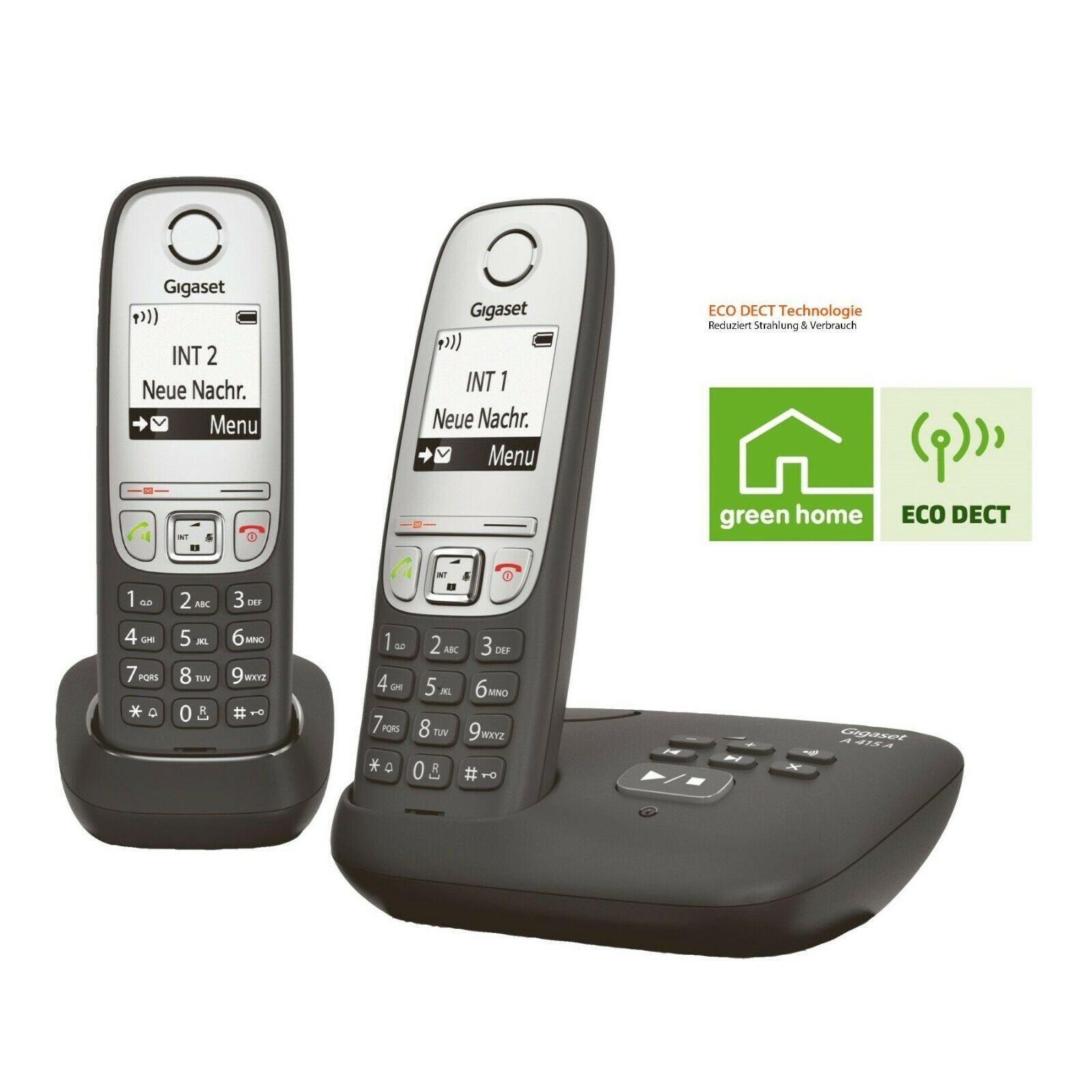Gigaset Gigaset A415A Duo 2 schnurlose Telefone mit Anrufbeantworter  Schnurloses DECT-Telefon (Mobilteile: 2, Freisprechen & Grafik Display ECO  DECT)