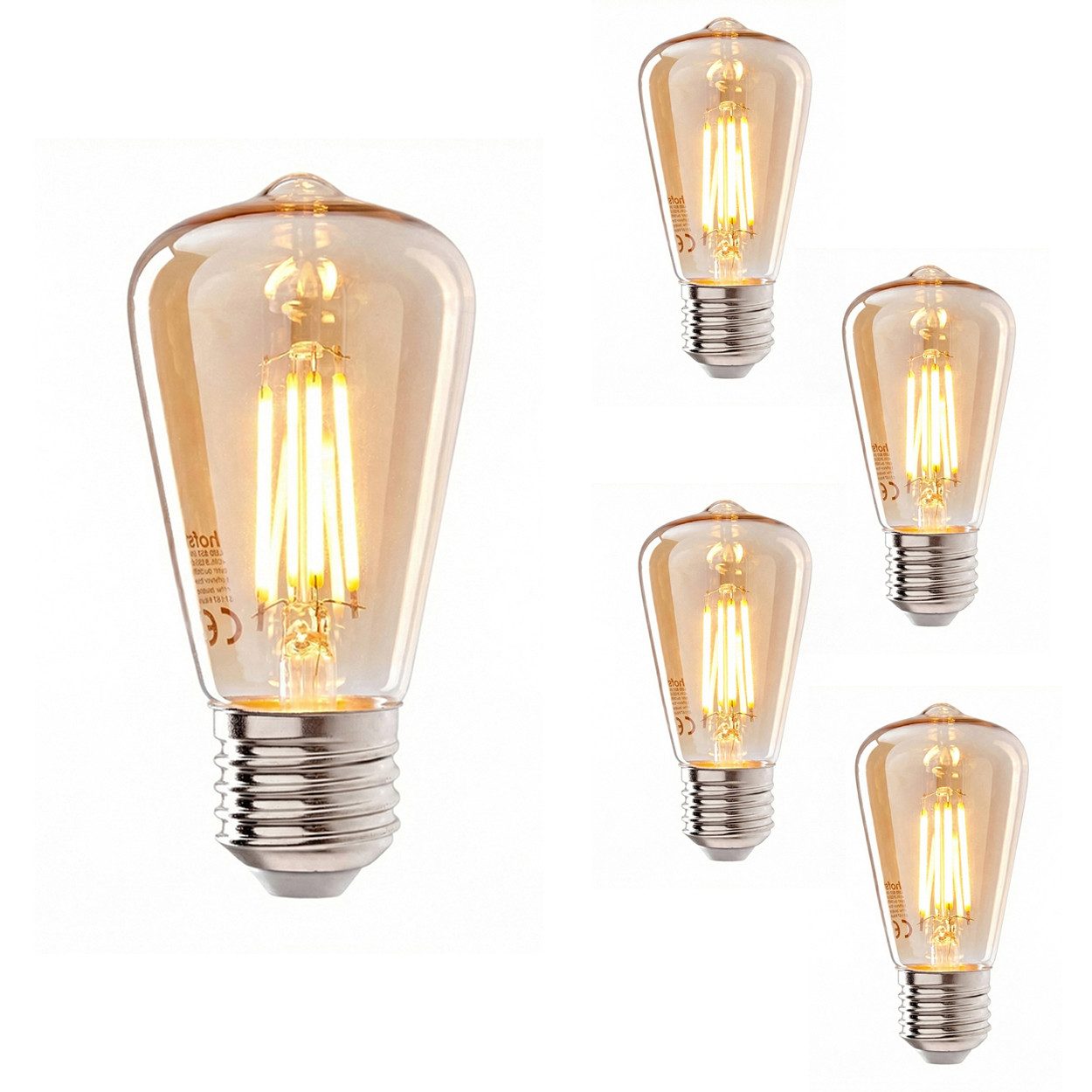 hofstein LED-Leuchtmittel 5er Set Glühbirne Extra Warmweiß 5 Watt 400 Lumen, E27, 2200 Kelvin, Filament
