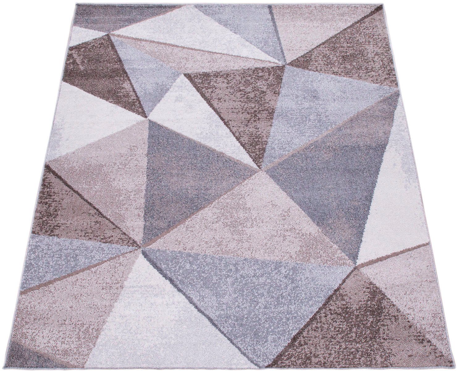 Paco Home Teppich Bari 874, rechteckig, Höhe: 13 mm, Kurzflor, modernes geometrisches Design, Used-Look